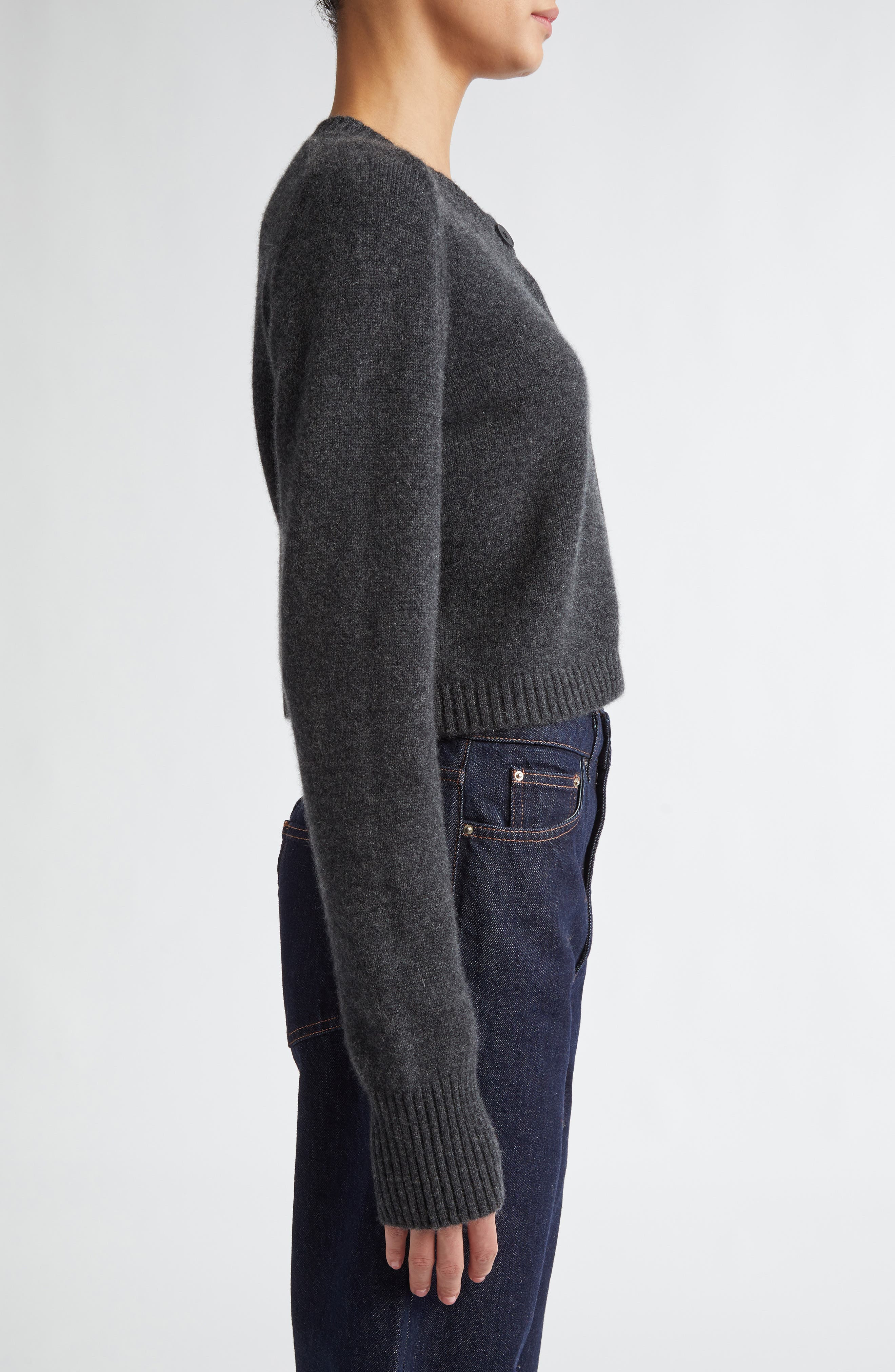 LOULOU DE SAISON Zephir Crop Cashmere Cardigan in Anthracite Melange at Nordstrom - 3