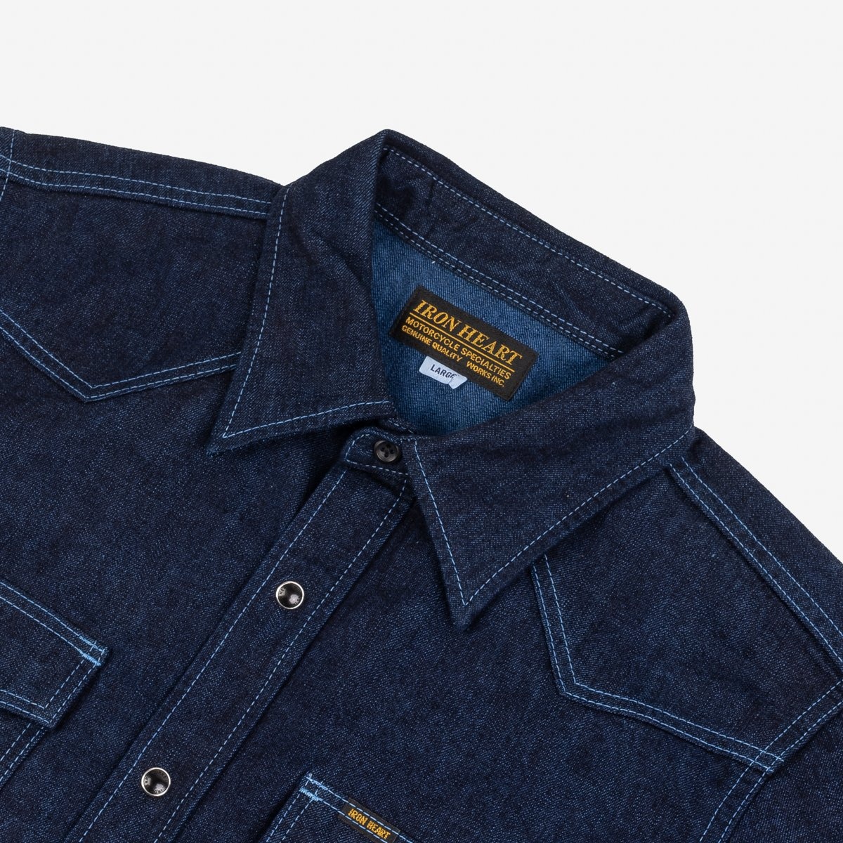 IHSH-352-BLU 10oz Selvedge Denim Western Shirt - Indigo Overdyed Blue - 8