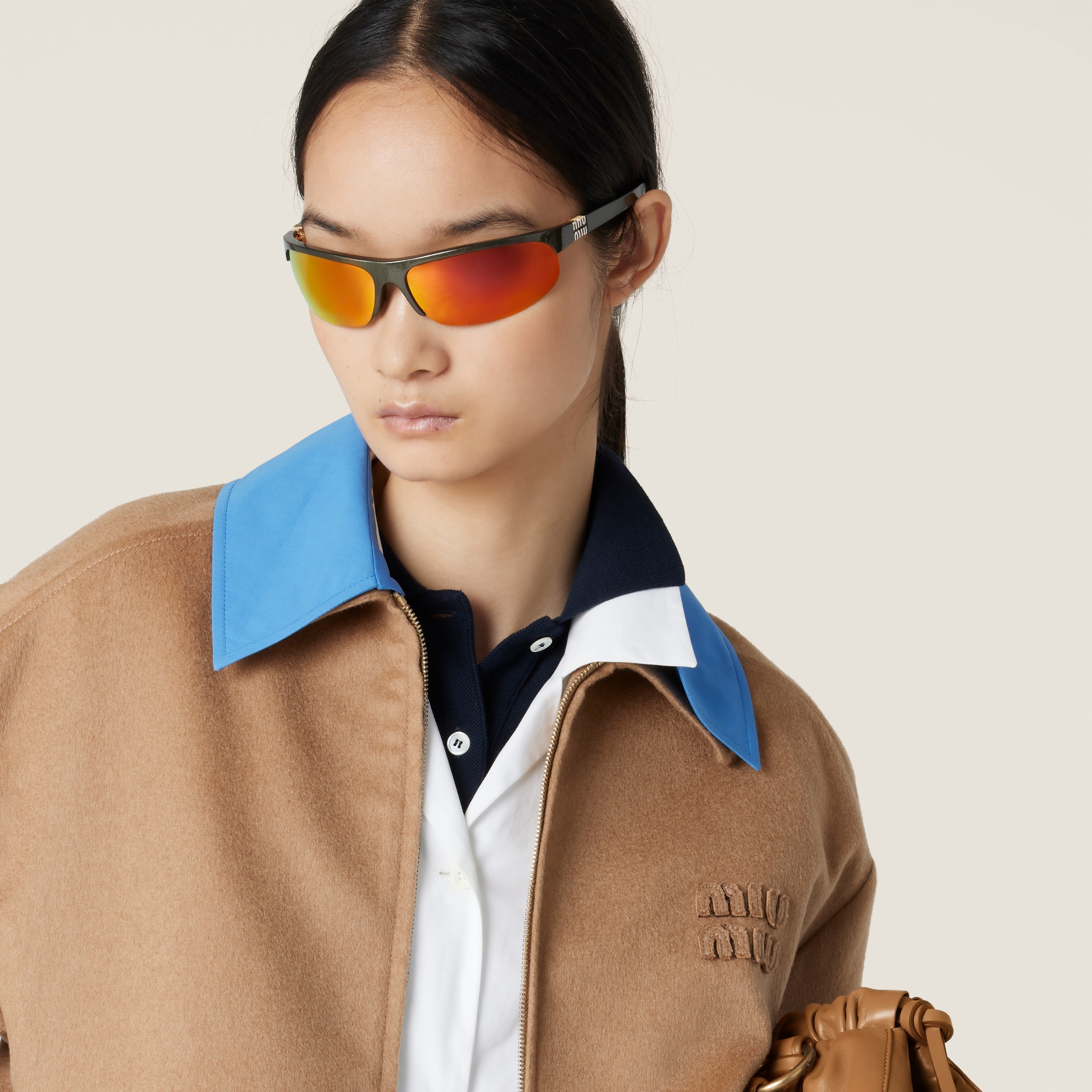 ブルゾン MiuMiu | Camel-hair blouson jacket with poplin details Miu Miu Camel-hair blouson jacket with poplin details