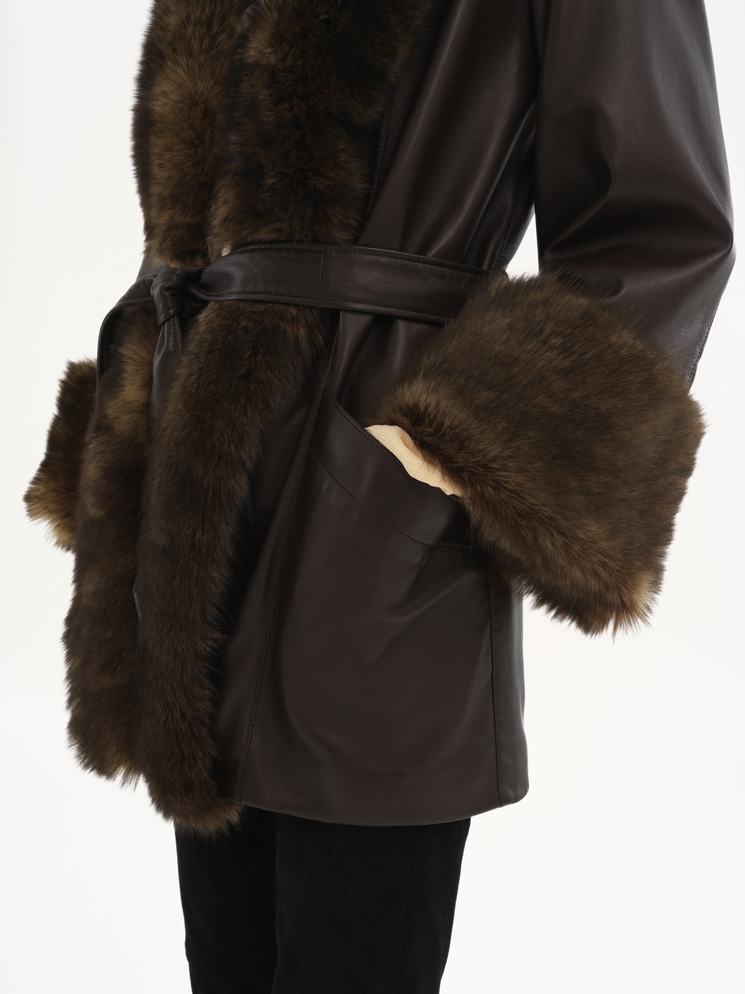 BELTED OVERSIZED COAT IN LEATHER - 7