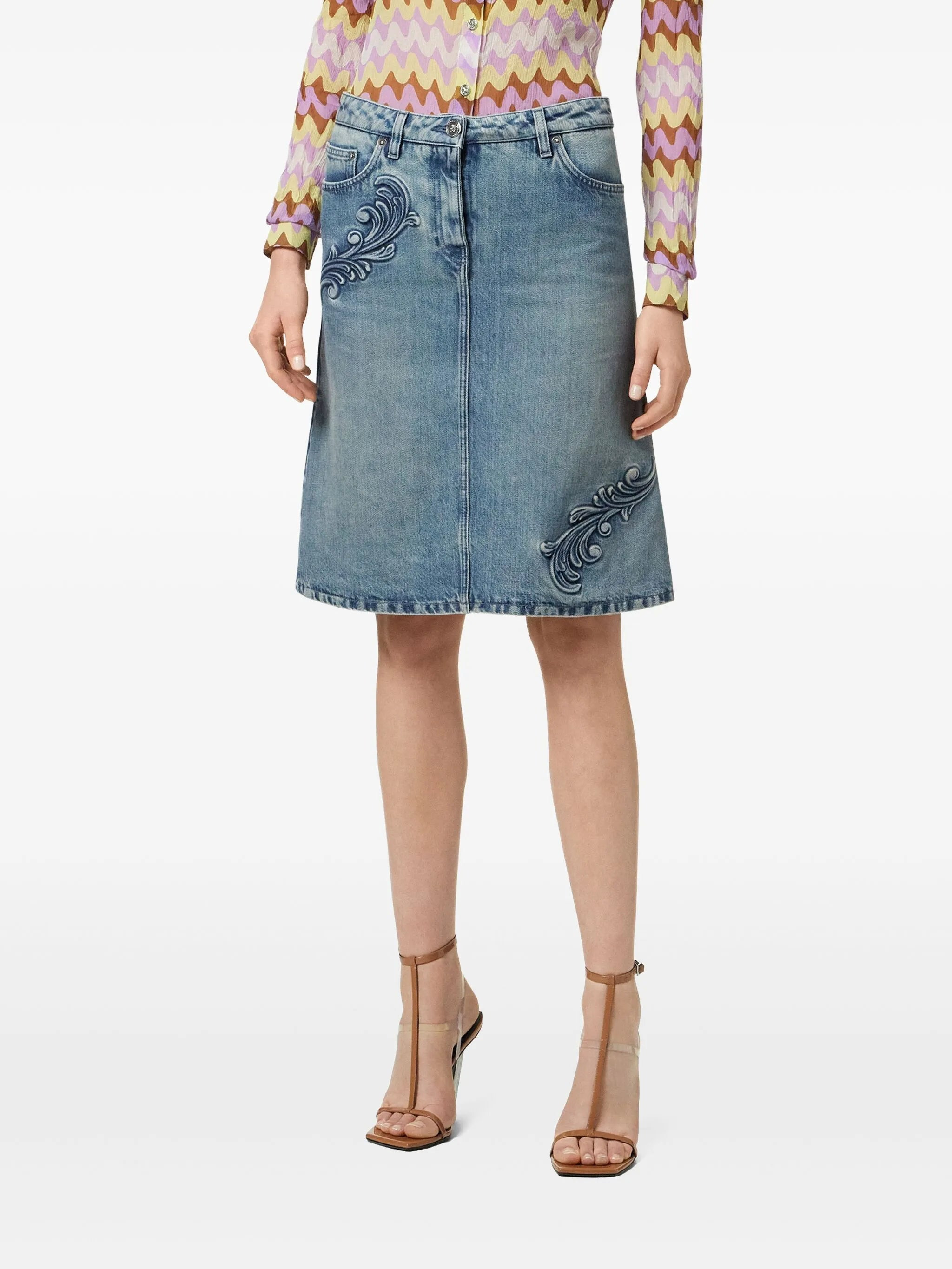 Barocco denim A-line midi skirt - 3