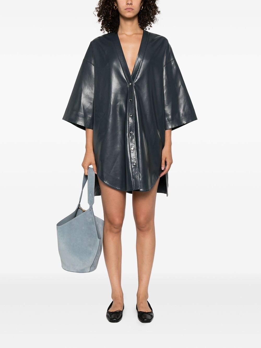 button-front shirt mini dress - 2