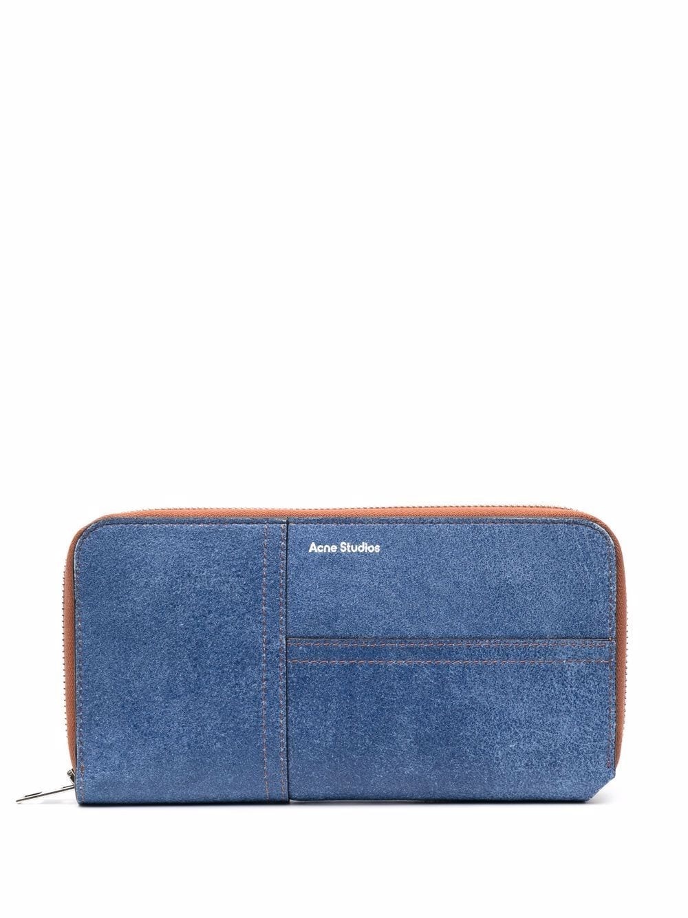 logo-print denim-effect suede wallet - 1