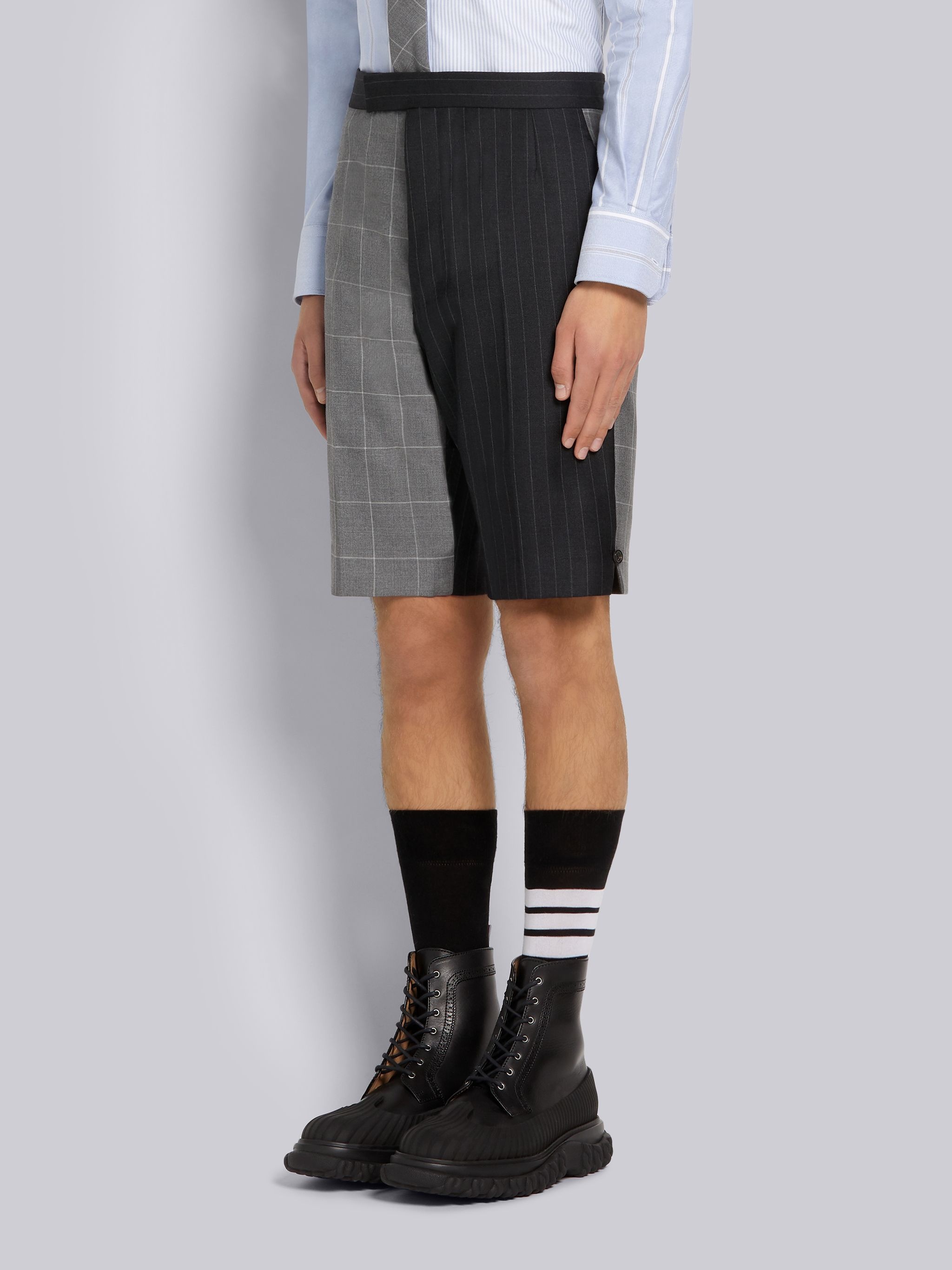 Dark Grey Pinstripe Wool Suiting Classic Backstrap Short - 2
