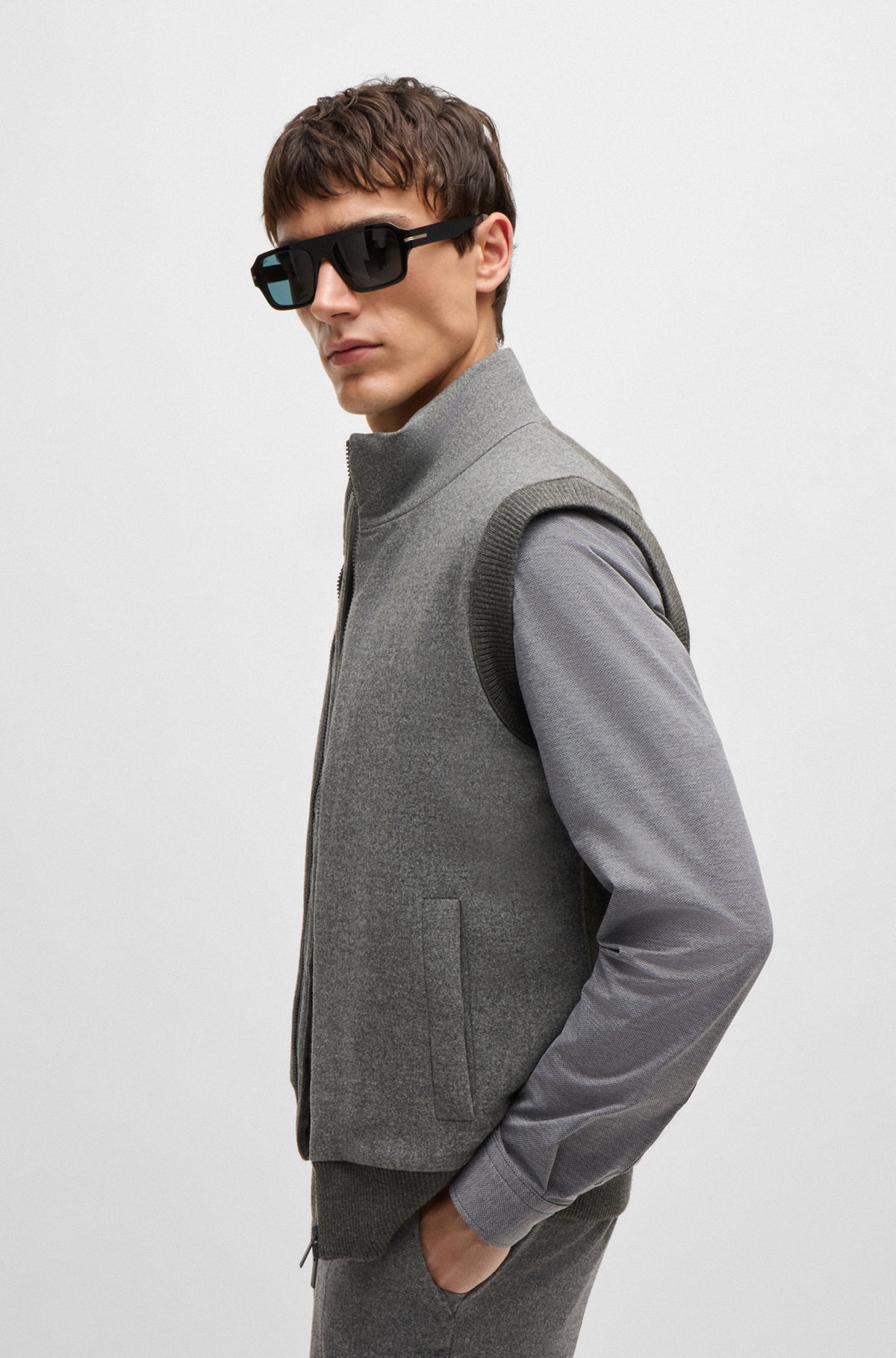 REGULAR-FIT GILET WITH BRUSHED-FLANNEL FRONT - 6
