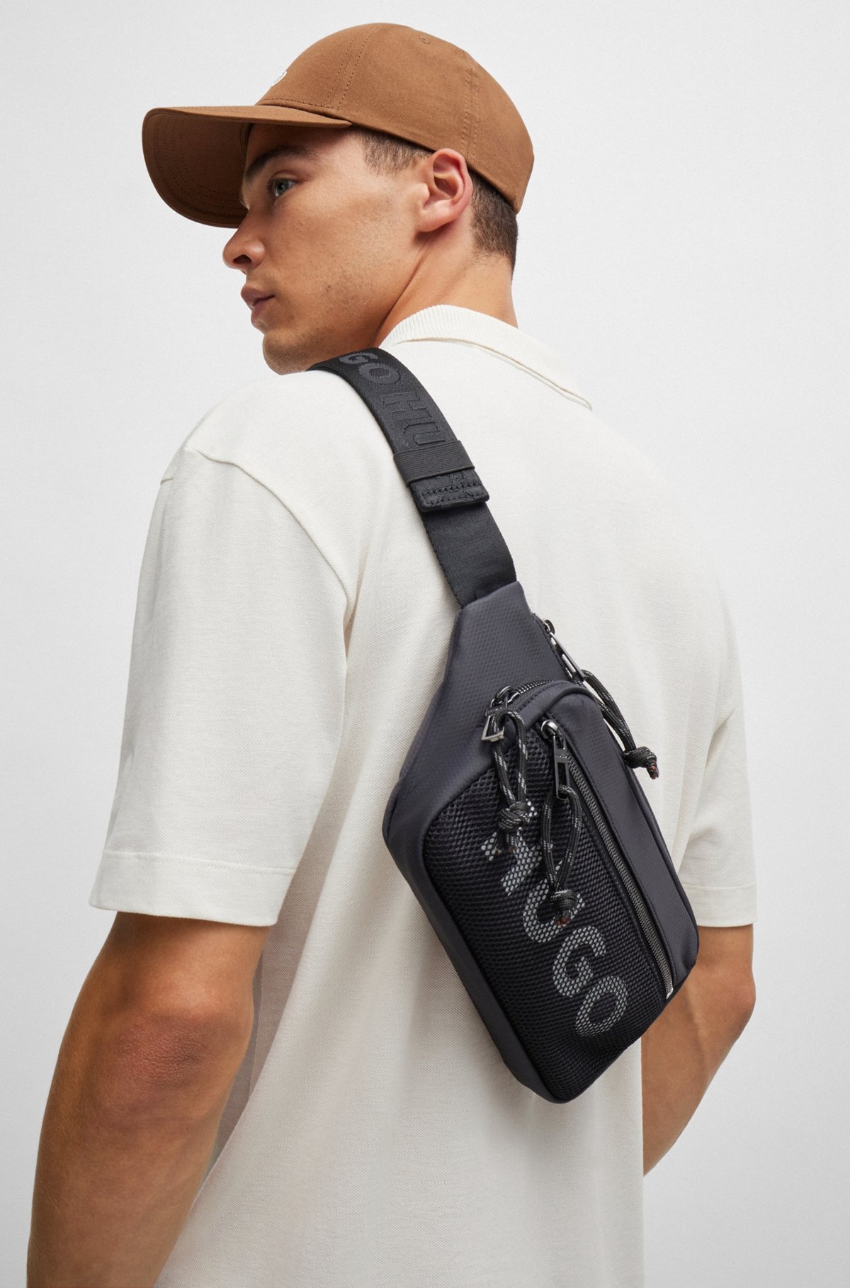BELT BAG WITH CONTRAST LOGO AND MESH OVERLAY - 4