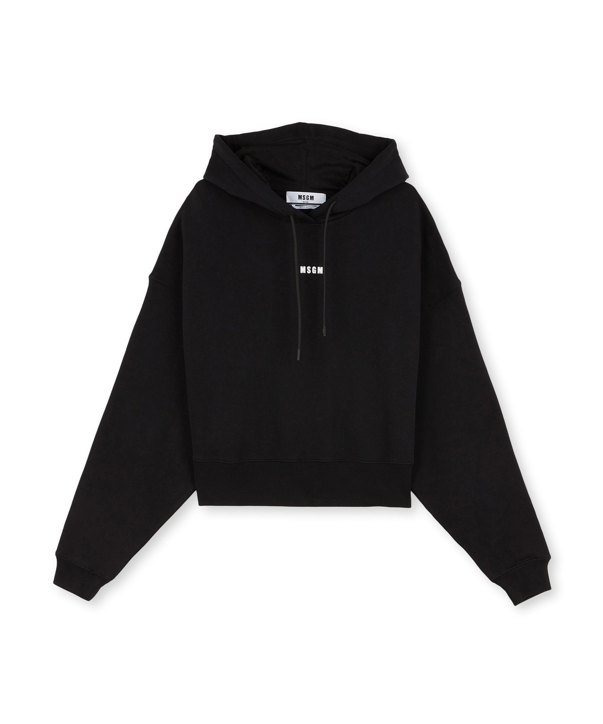 Cotton sweatshirt with hood and micro logo - 1