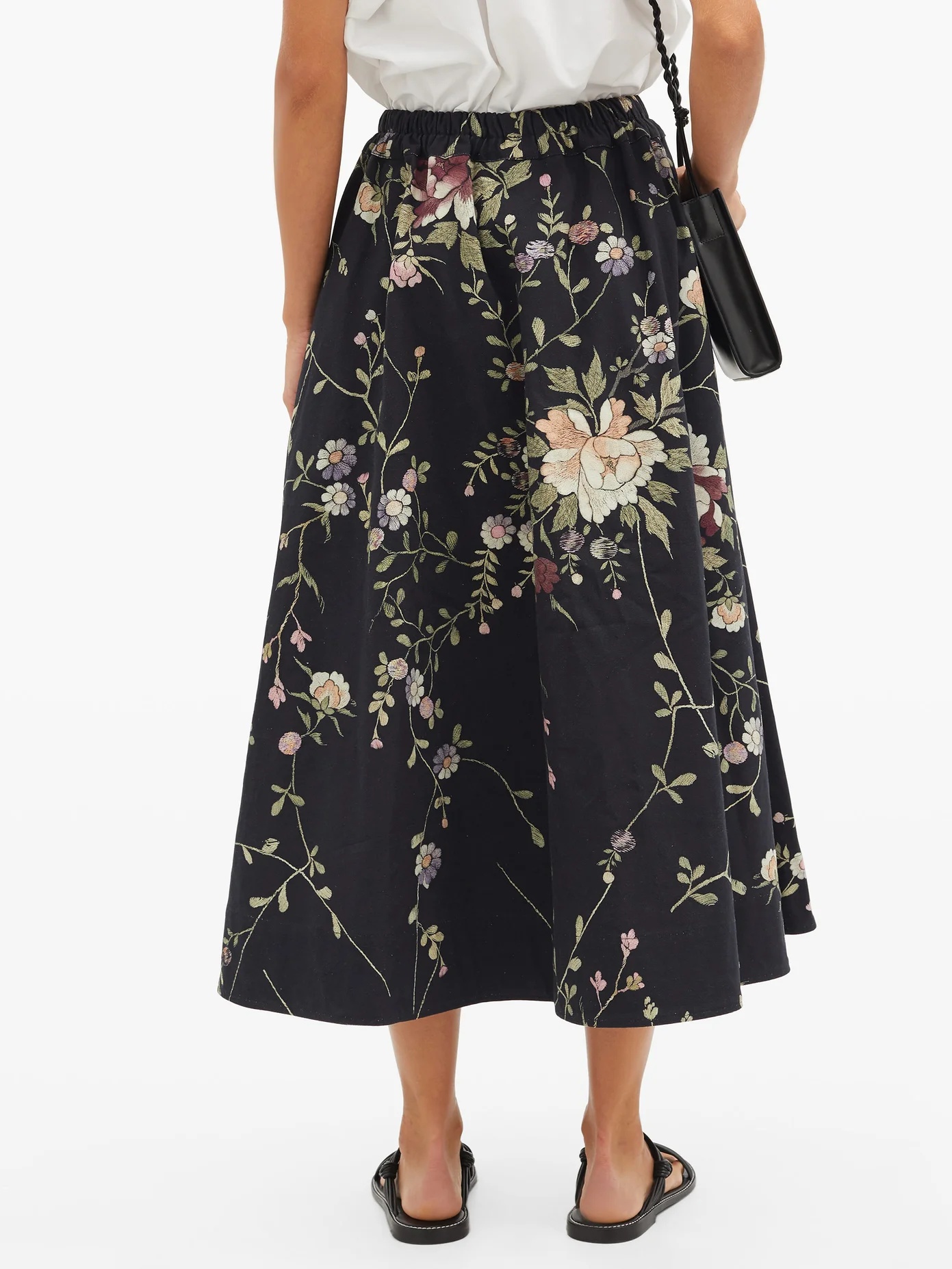 Daisy floral-embroidered cotton-canvas midi skirt - 5