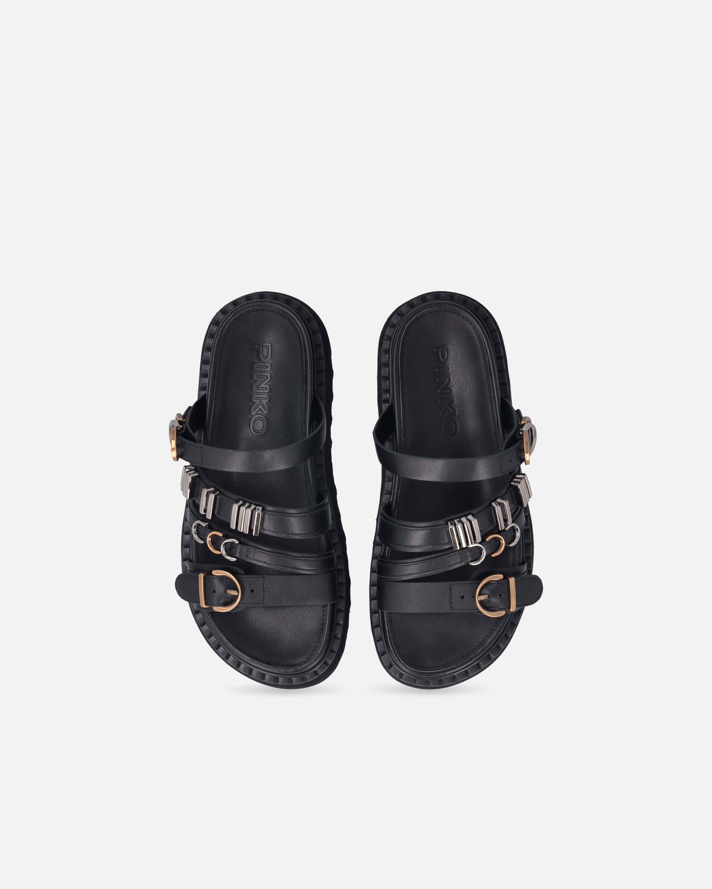 LEATHER SLIPPERS WITH WEDGE AND STRAPS - 9