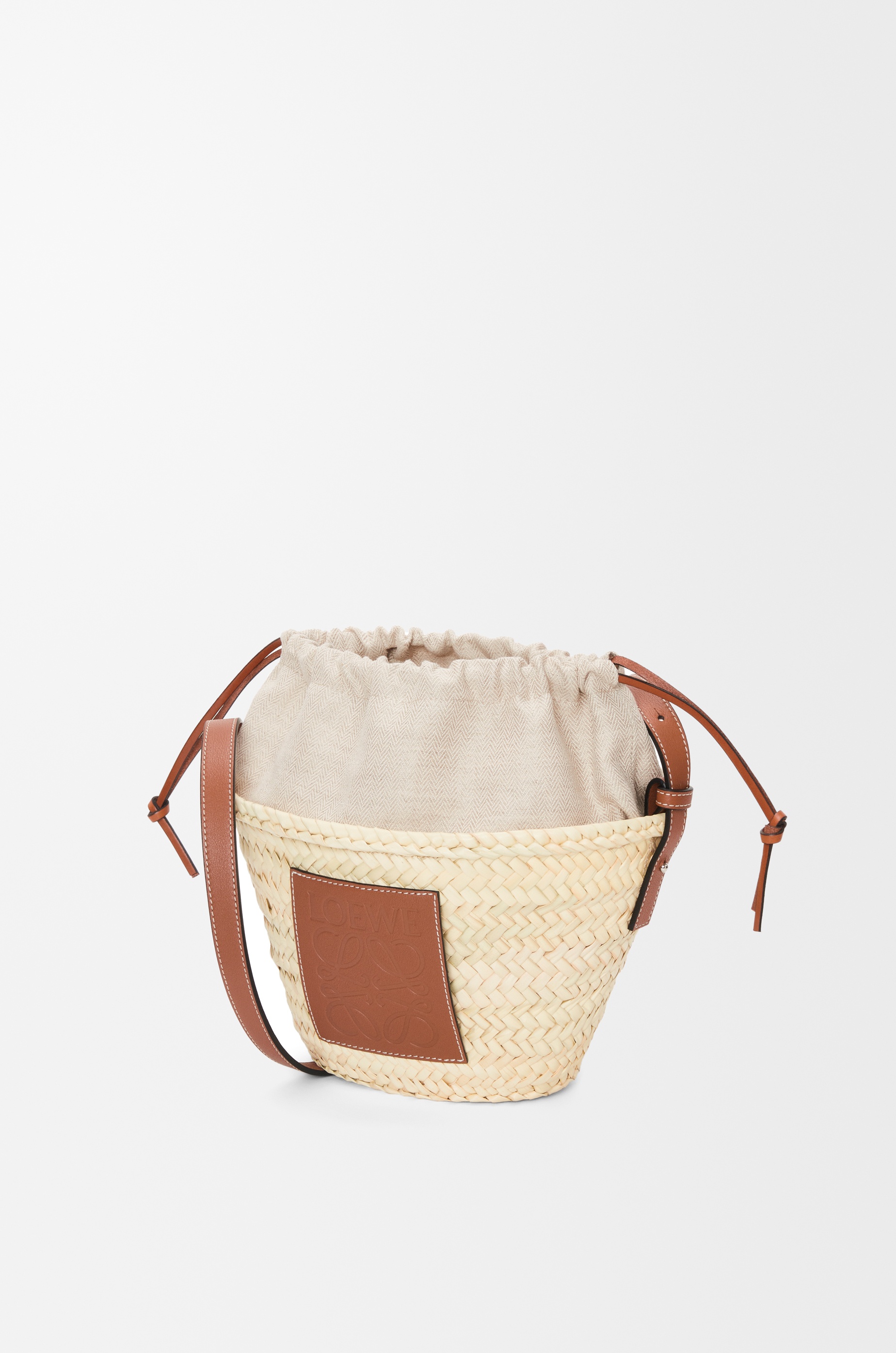 Drawstring bucket bag in palm leaf and calfskin - 4