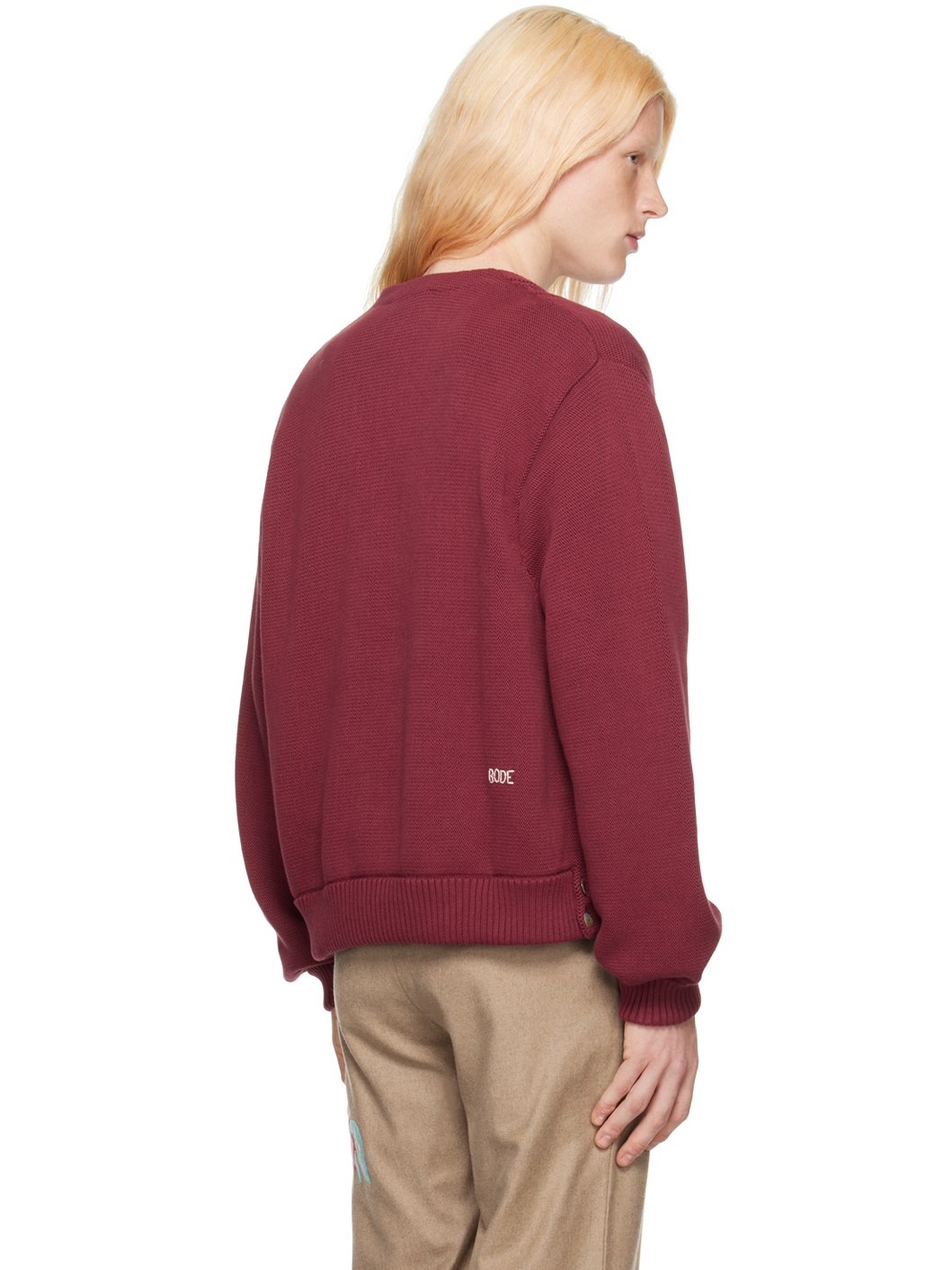 Burgundy Double-Breasted Cardigan - 3