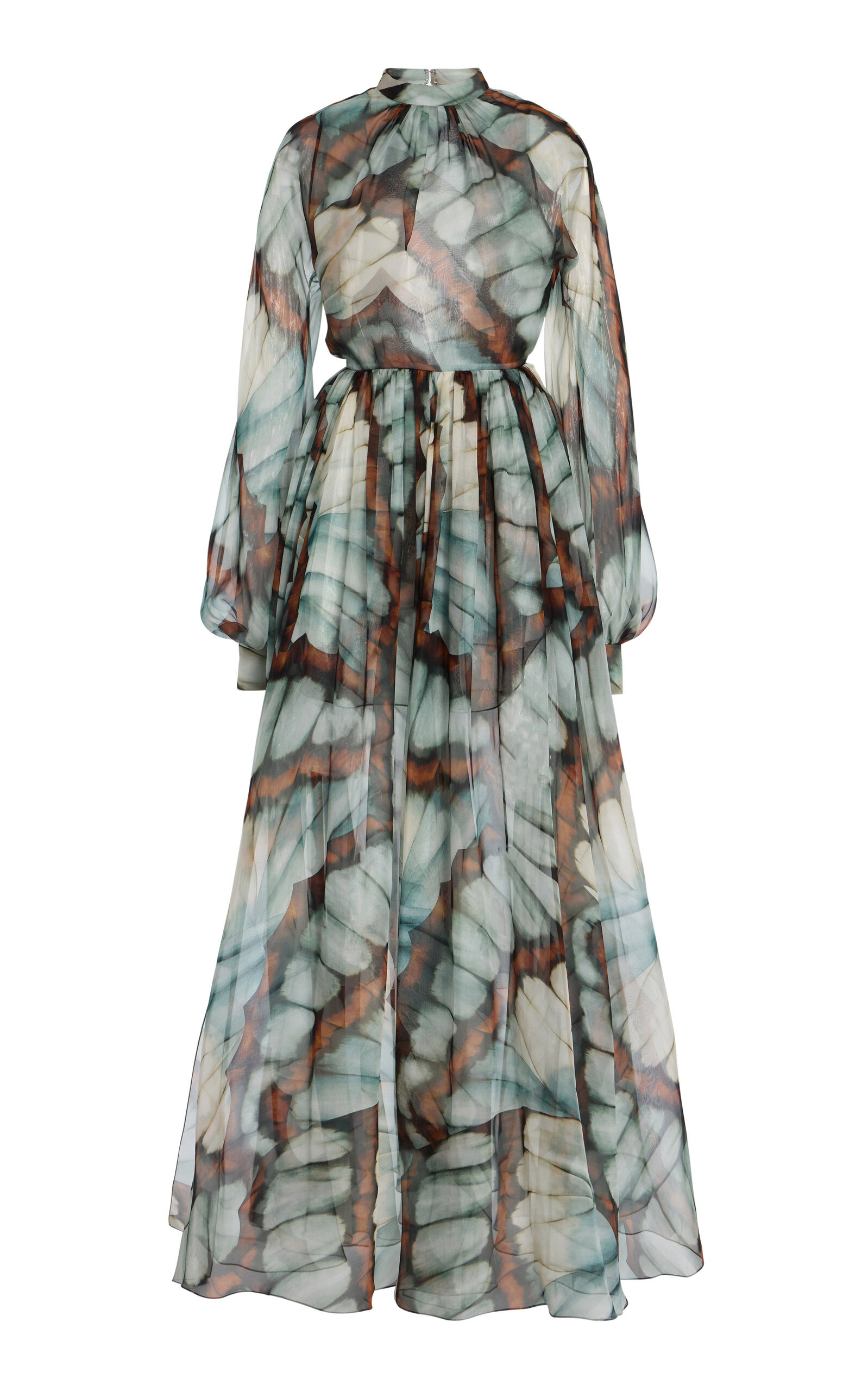Butterfly-Print Silk-Chiffon Gown blue - 1