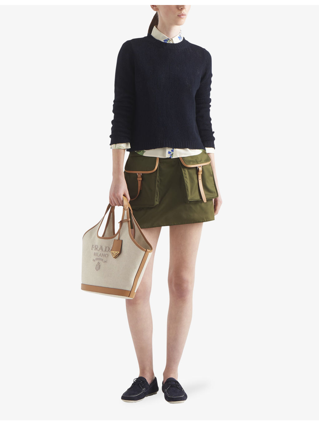 Re-Nylon patch-pocket mid-rise recycled-nylon and leather mini skirt - 2