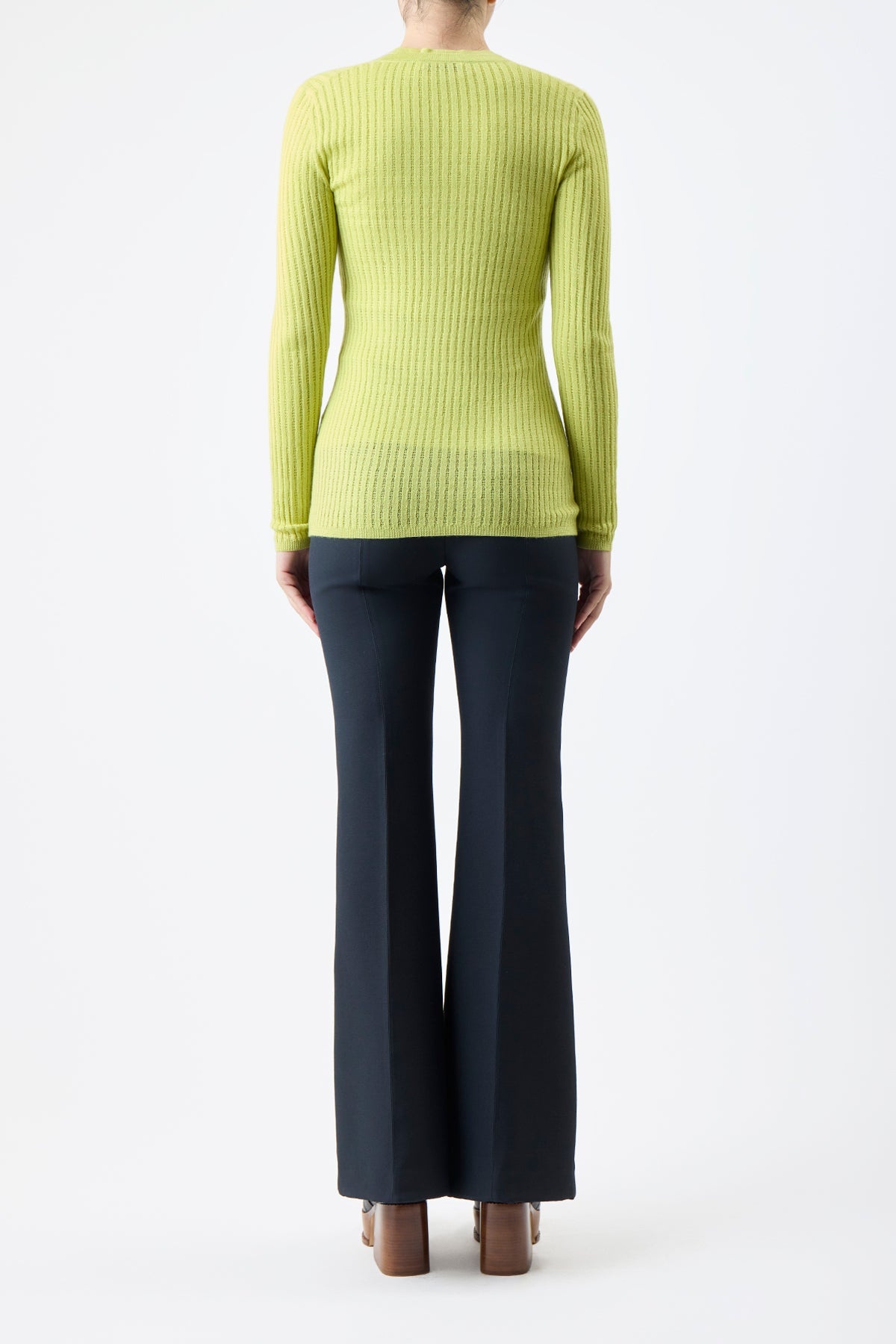 Emma Pointelle Cardigan in Lime Adamite Silk Cashmere - 4