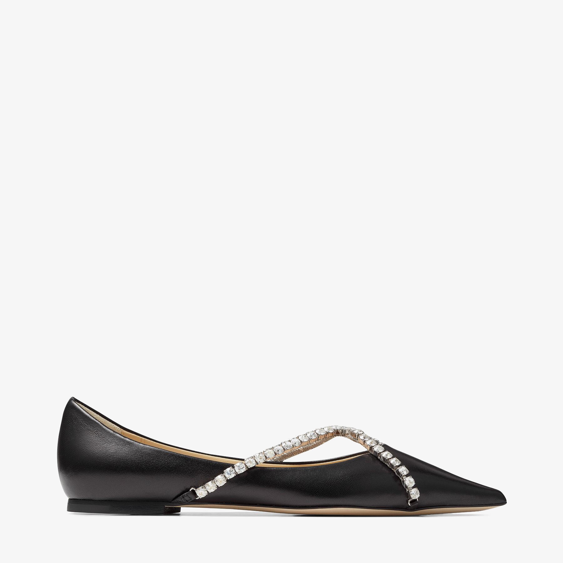 フラットシューズ Jimmy Choo Black nappa leather ballerinas ELME FLAT | Black Nappa Leather Flats with Pearl