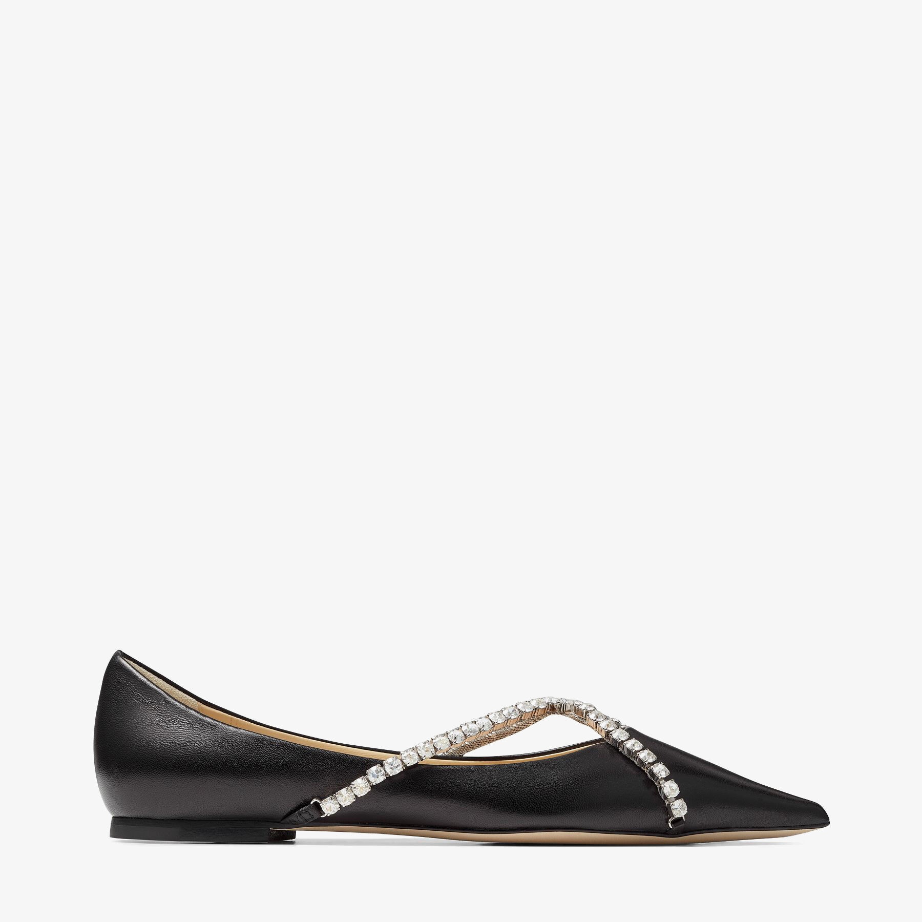 Genevi Flat
Black Nappa Leather Pointed-Toe Flats with Crystal Chain - 1