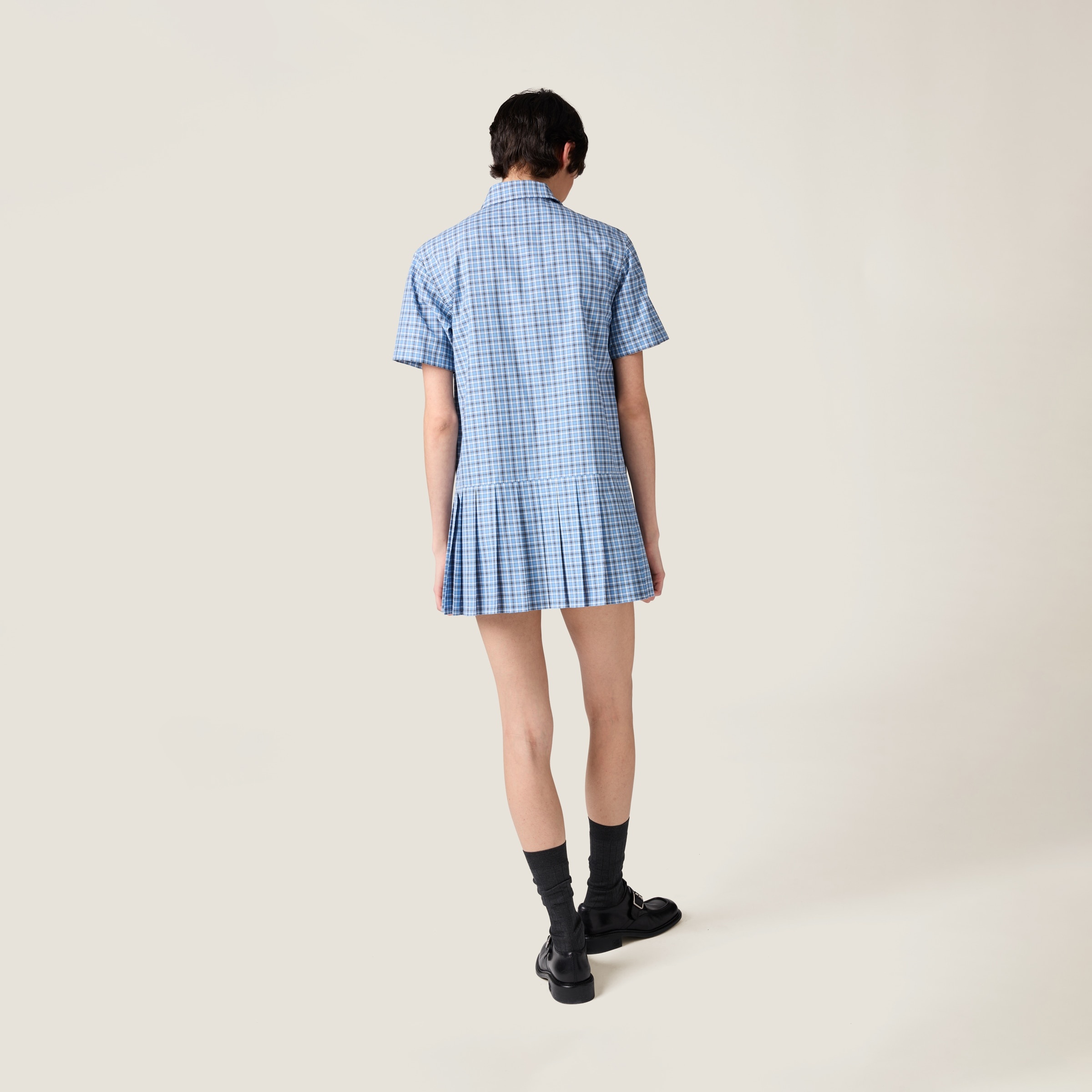 Pleated checked poplin dress - 3