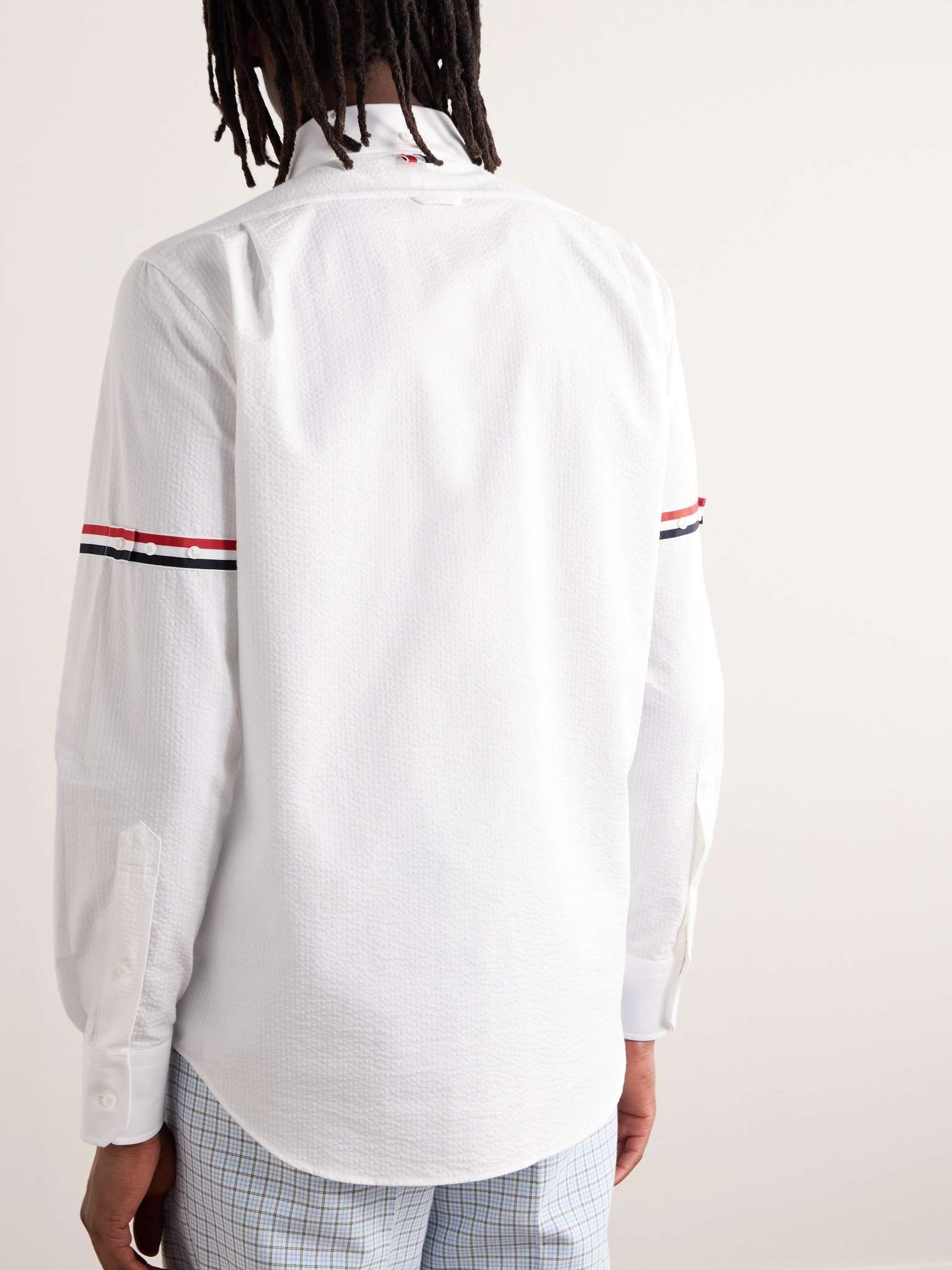 Penny-Collar Striped Grosgrain-Trimmed Cotton-Seersucker Shirt - 5