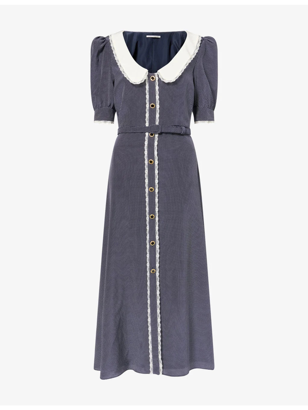 Polka-Dot Belted Silk Midi Dress - 1