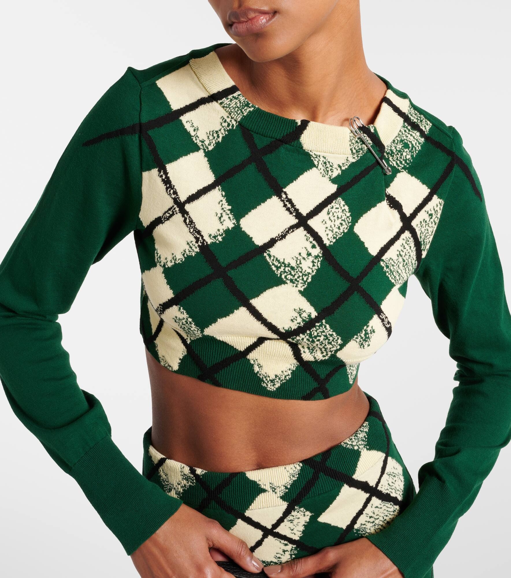 Argyle cropped cotton sweater - 4