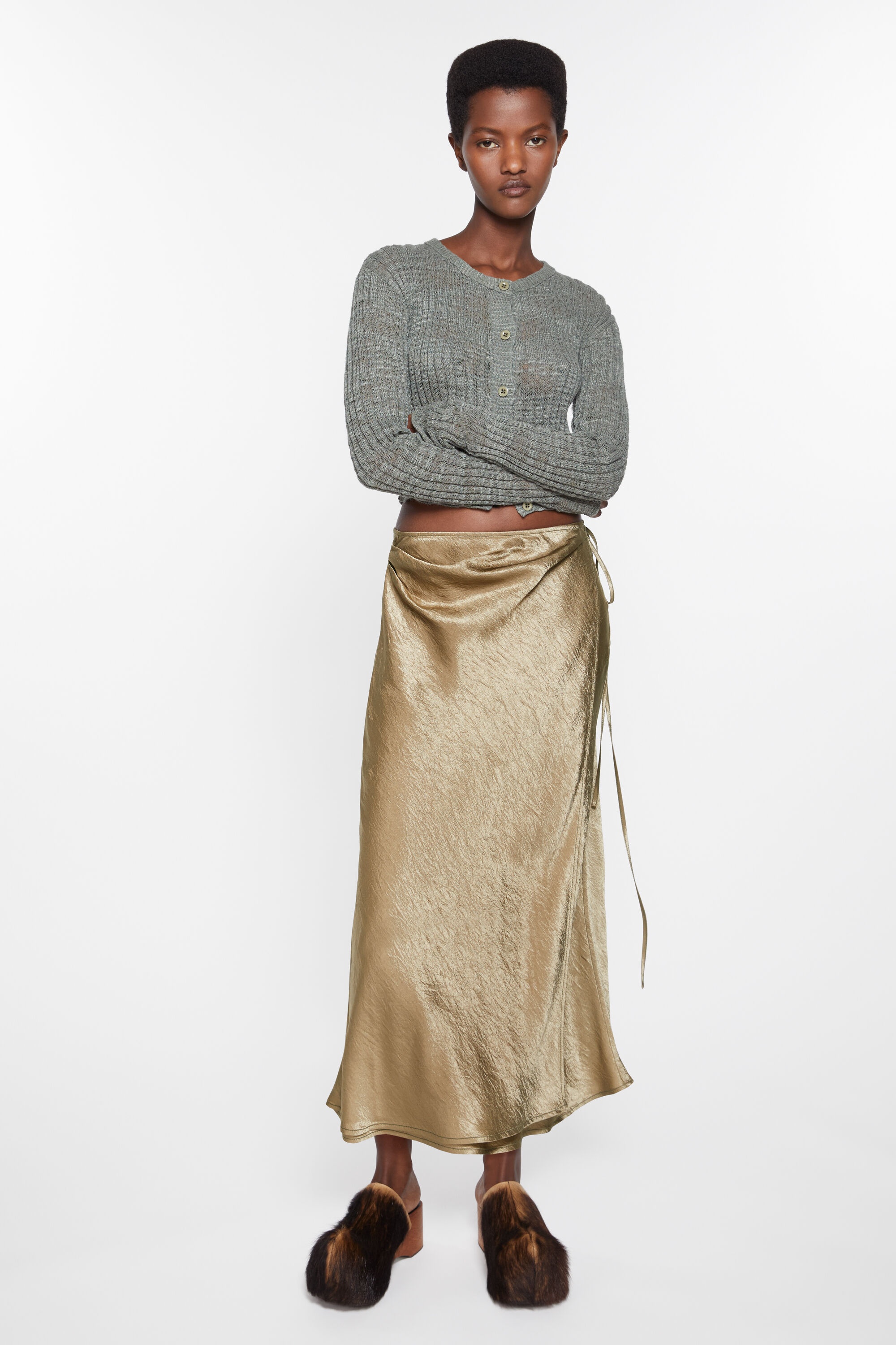 Satin wrap skirt - Old green - 4