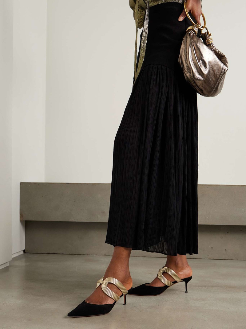 AQUAZZURA Escenia 50 two-tone metallic and suede mules Black outlook