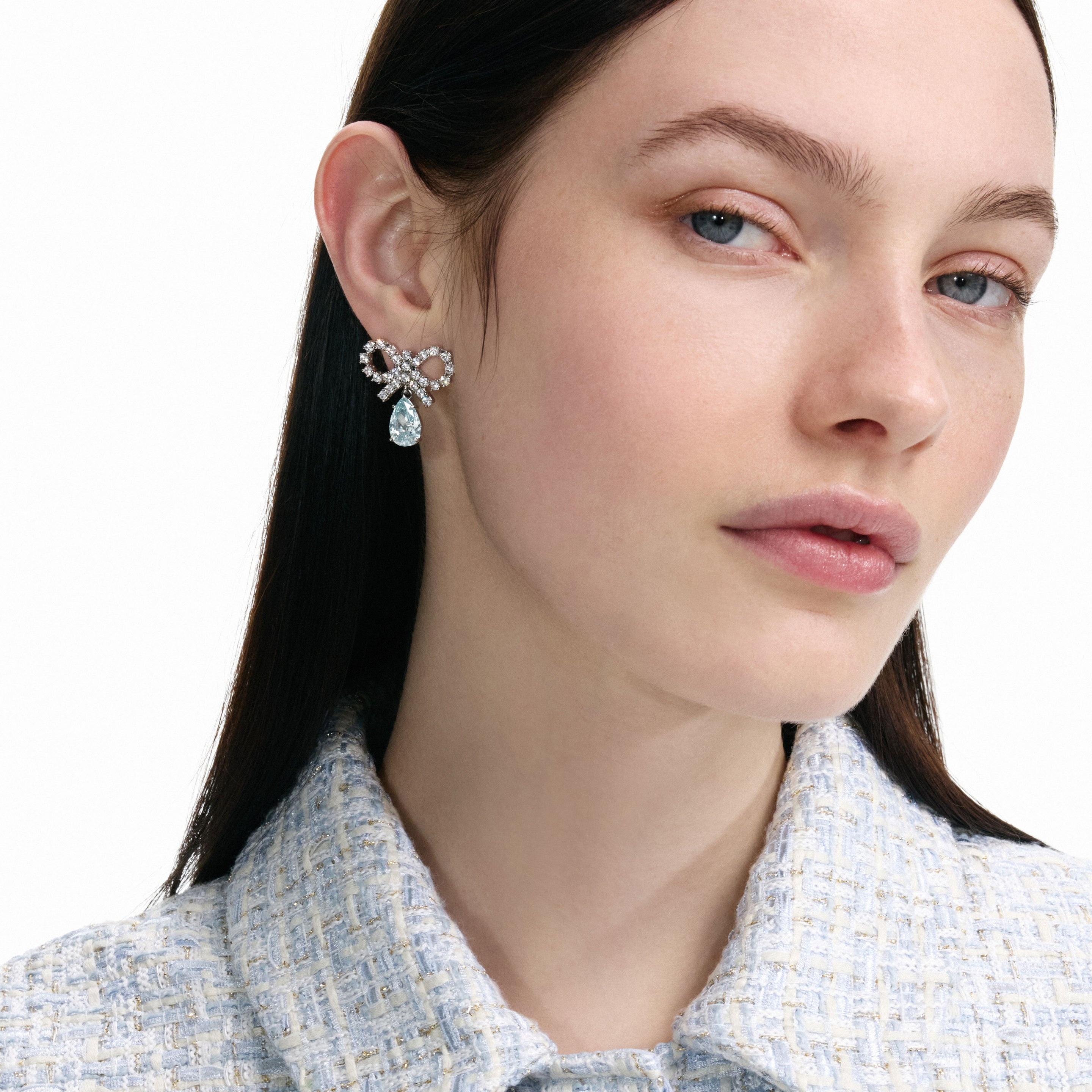 Micro Bow Blue Droplet Earrings - 4