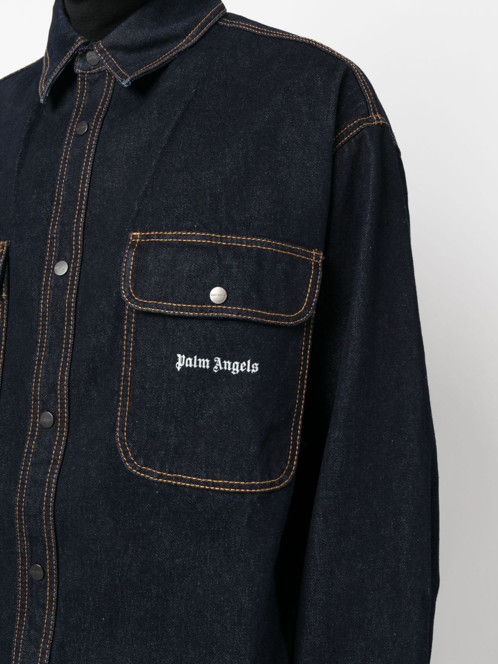logo-embroidered denim shirt - 5