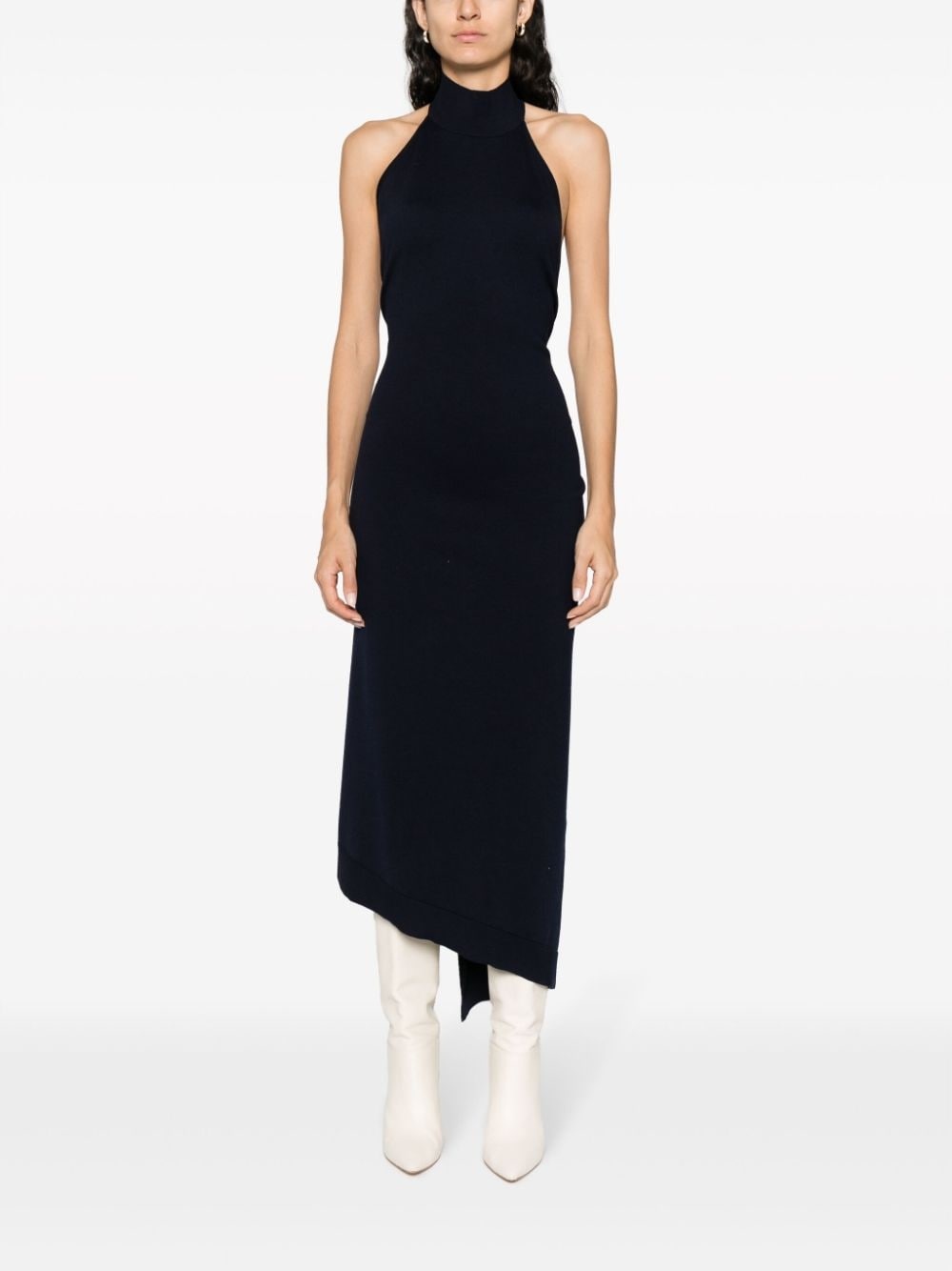 funnel-neck sleeveless ribbed-knit dress - 3