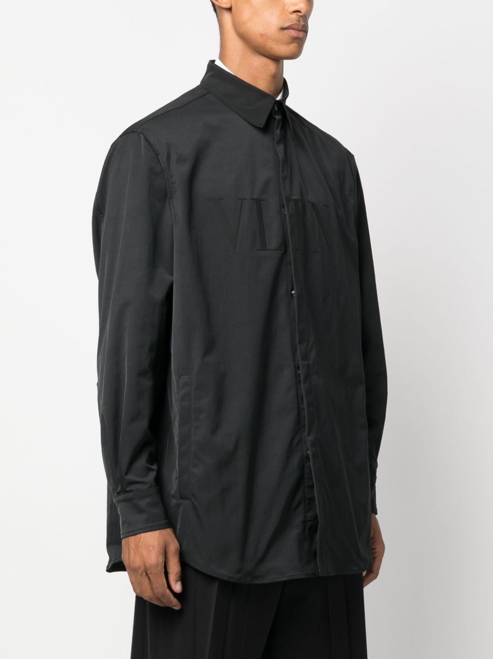 VLTN-patch concealed placket shirt - 3