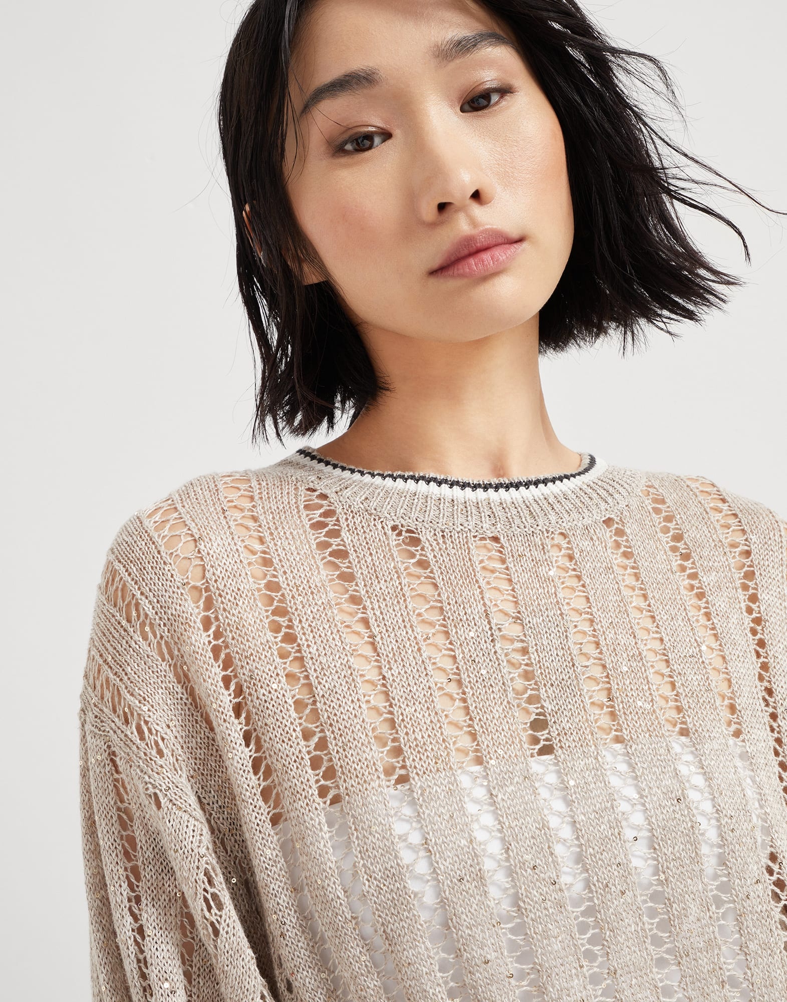 Linen dazzling ribbed net sweater - 3