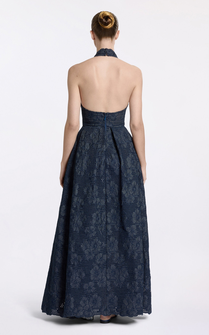 Embroidered Denim Maxi Dress blue 8