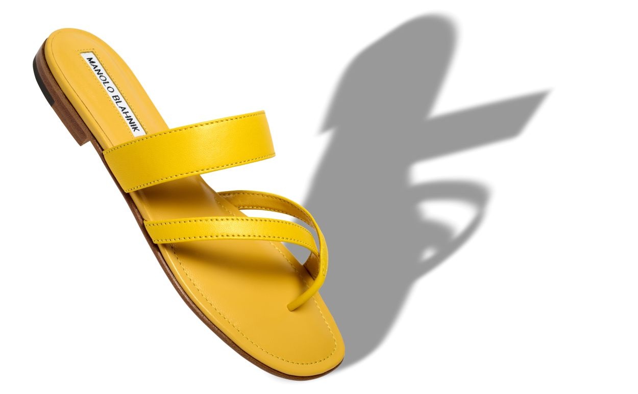 Yellow Nappa Leather Crossover Flat Sandals - 2