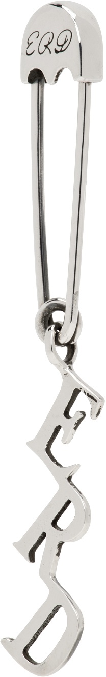 Silver ERD Charm Safety Pin Single Earring - 2