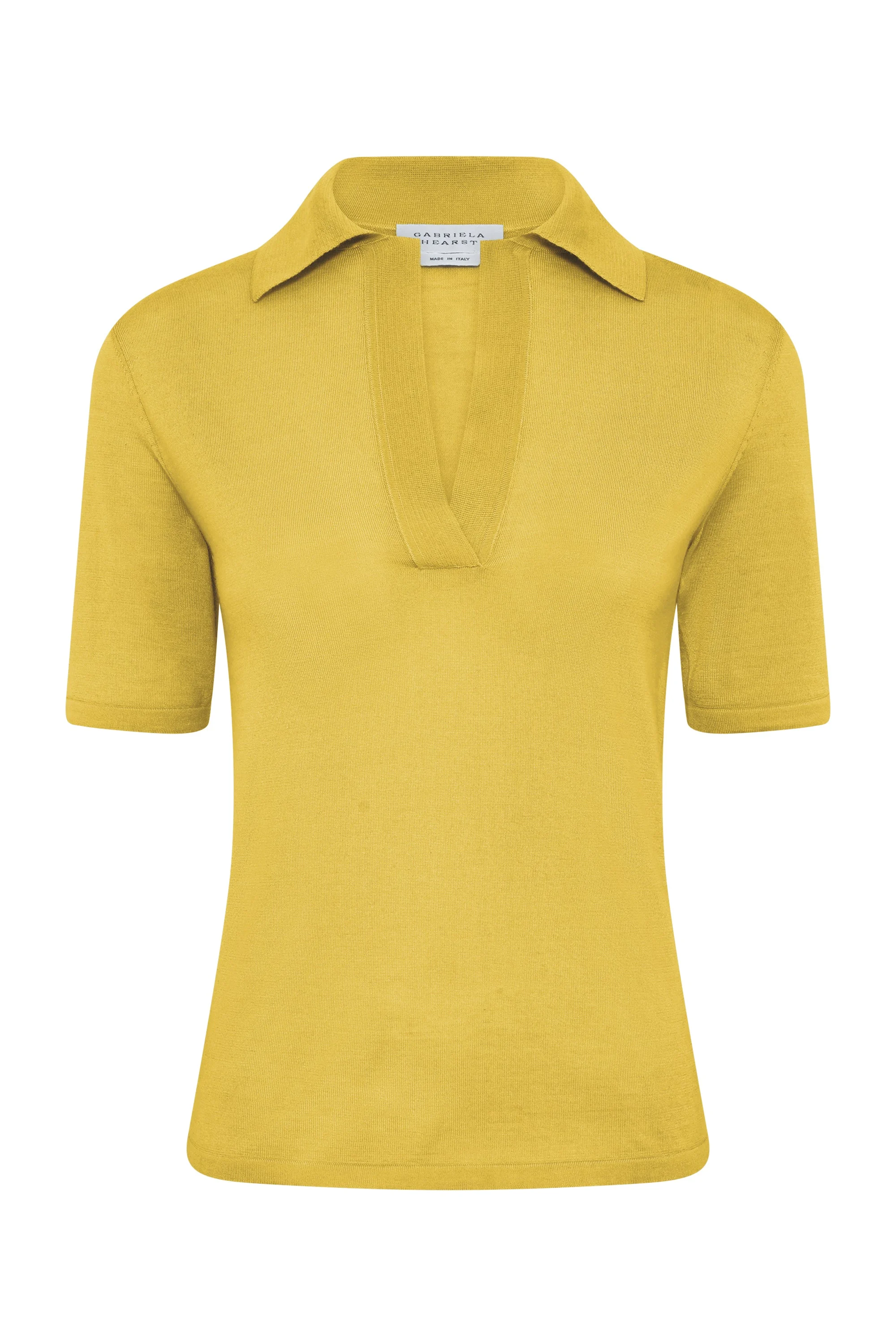 Caius Knit Short Sleeve Polo in Citrine Cashmere Silk - 1