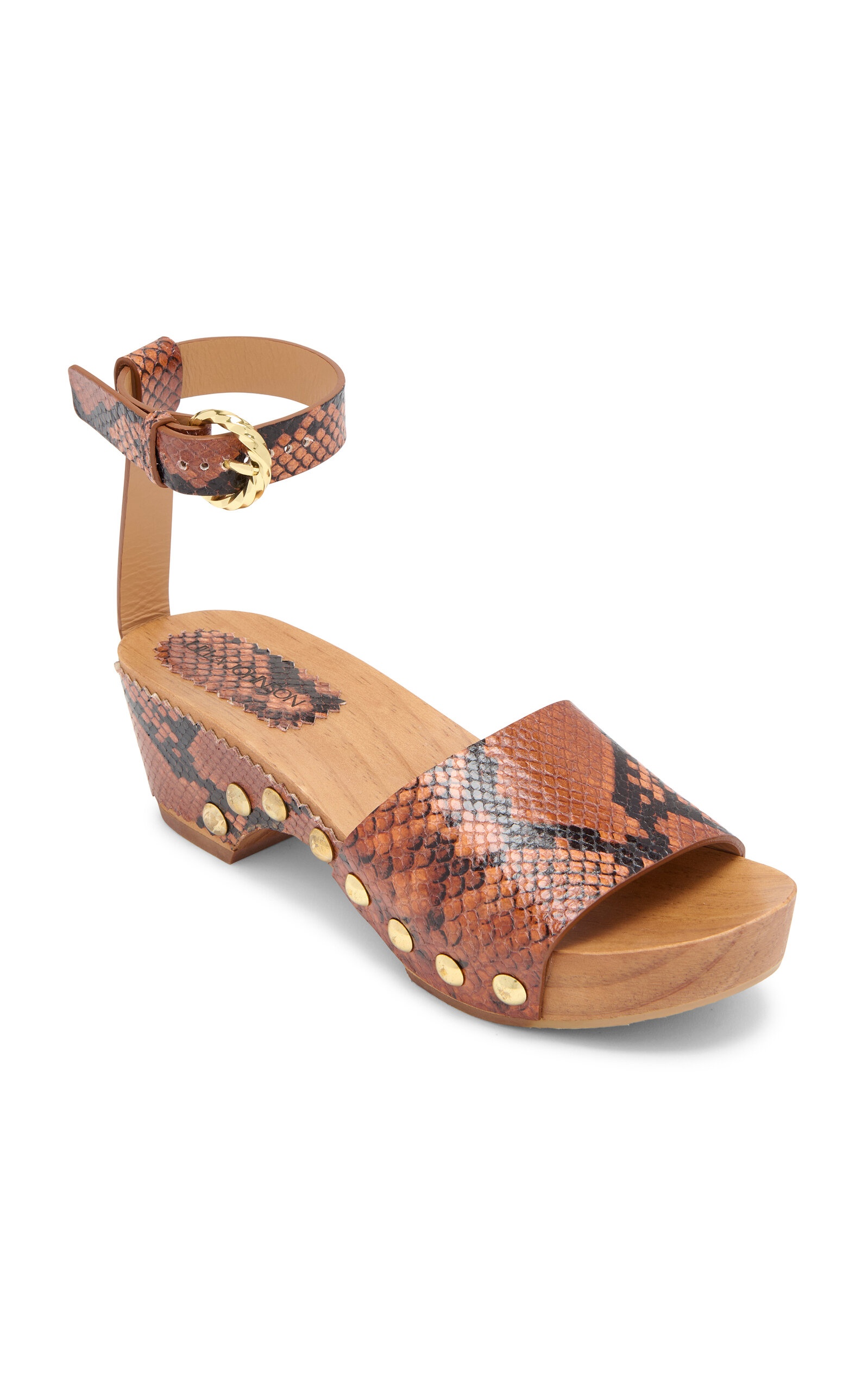 Esti Studded Python-Effect Leather Clog Sandals python - 3