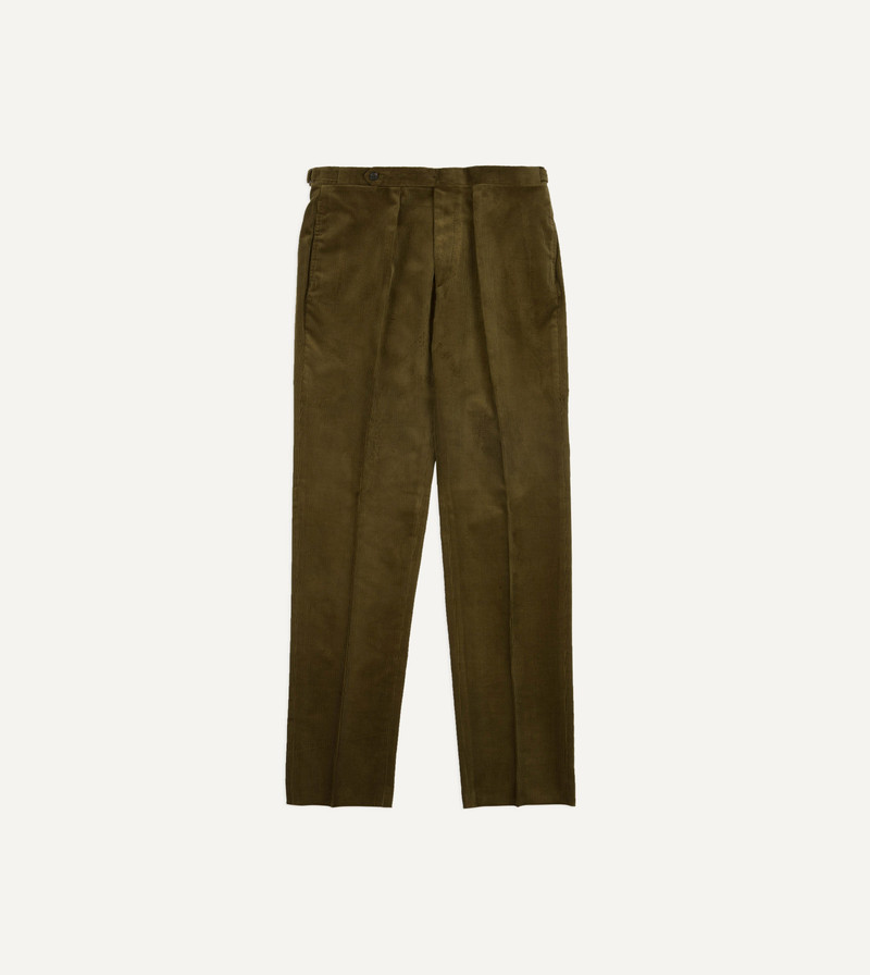 Olive Mid-Wale Corduroy Single Pleat Trouser - 1