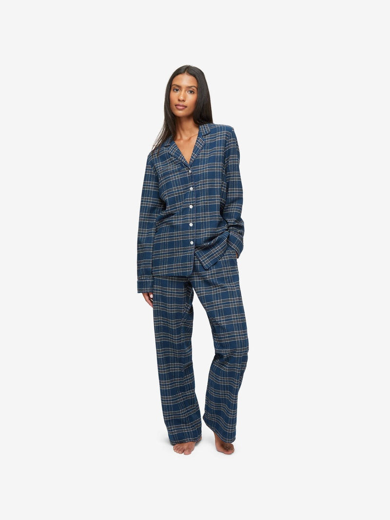 Derek Rose Women's Pyjamas Kelburn 30 Brushed Cotton Navy outlook