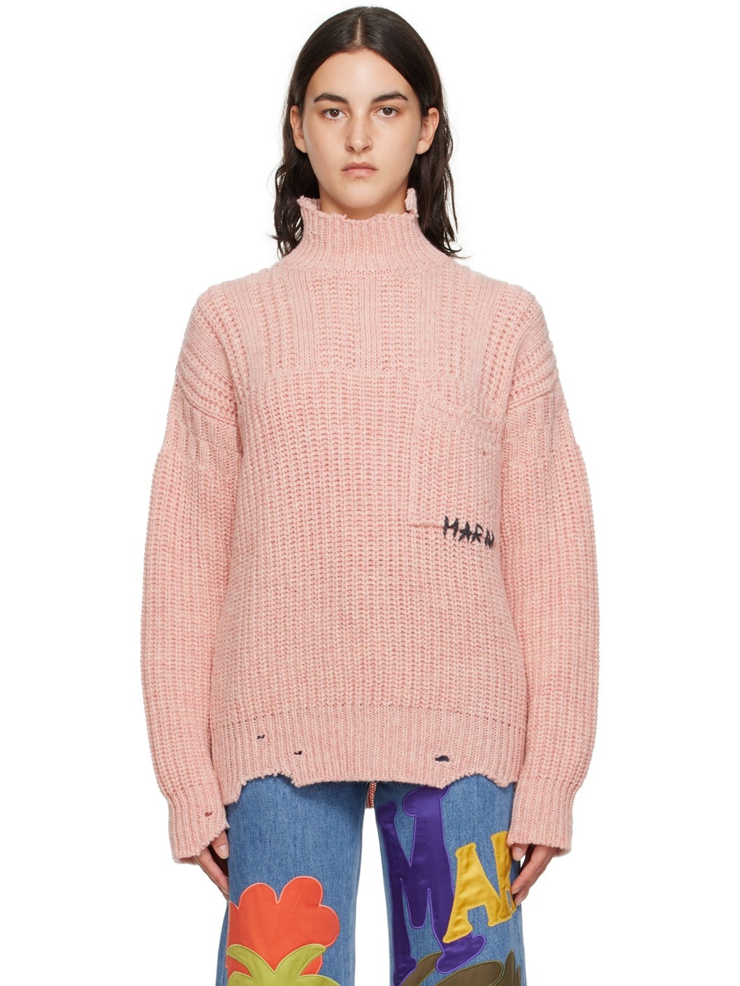 Pink Raw Edge Turtleneck - 1