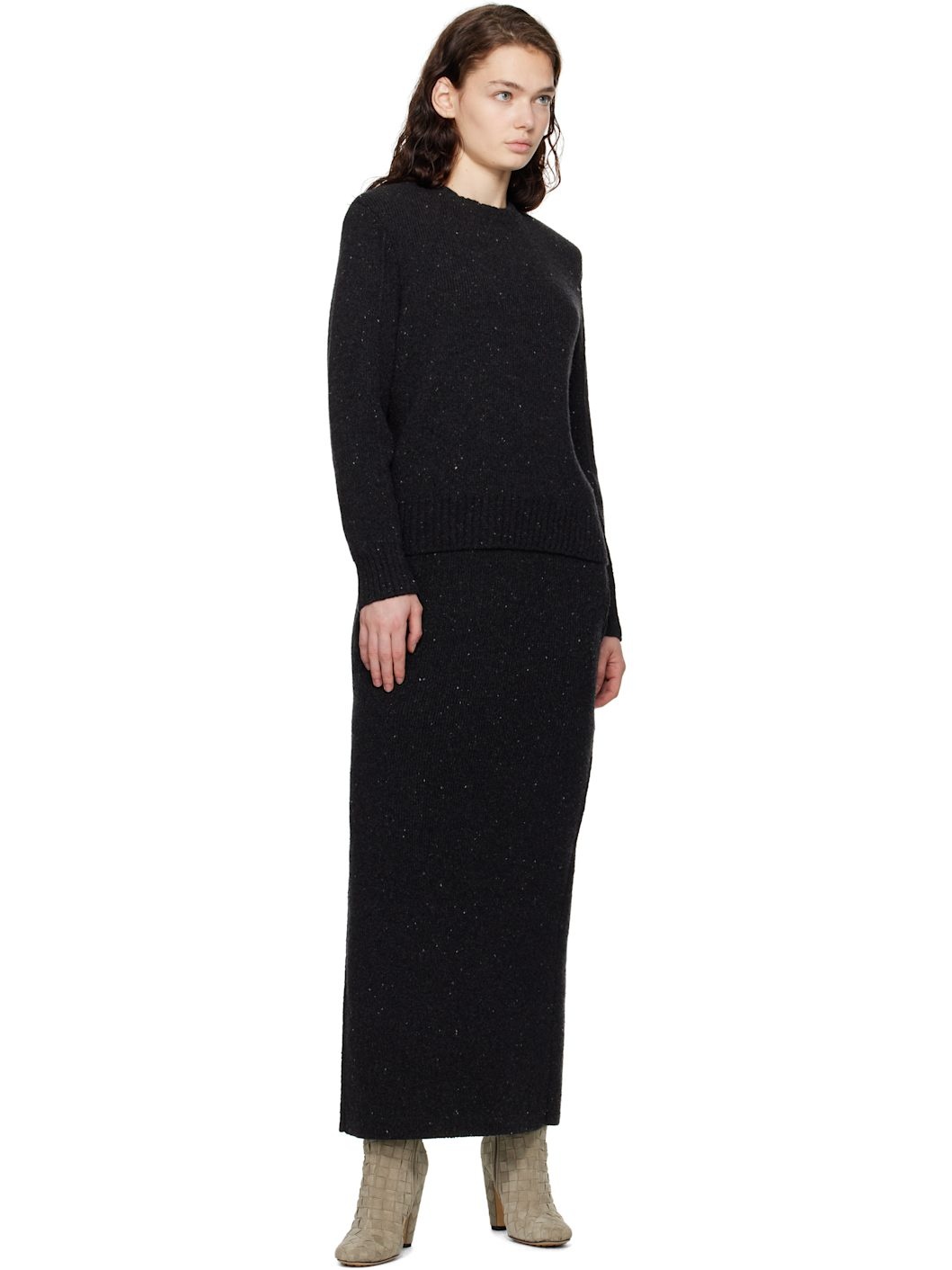 Gray Wool Tailored Maxi Skirt - 4