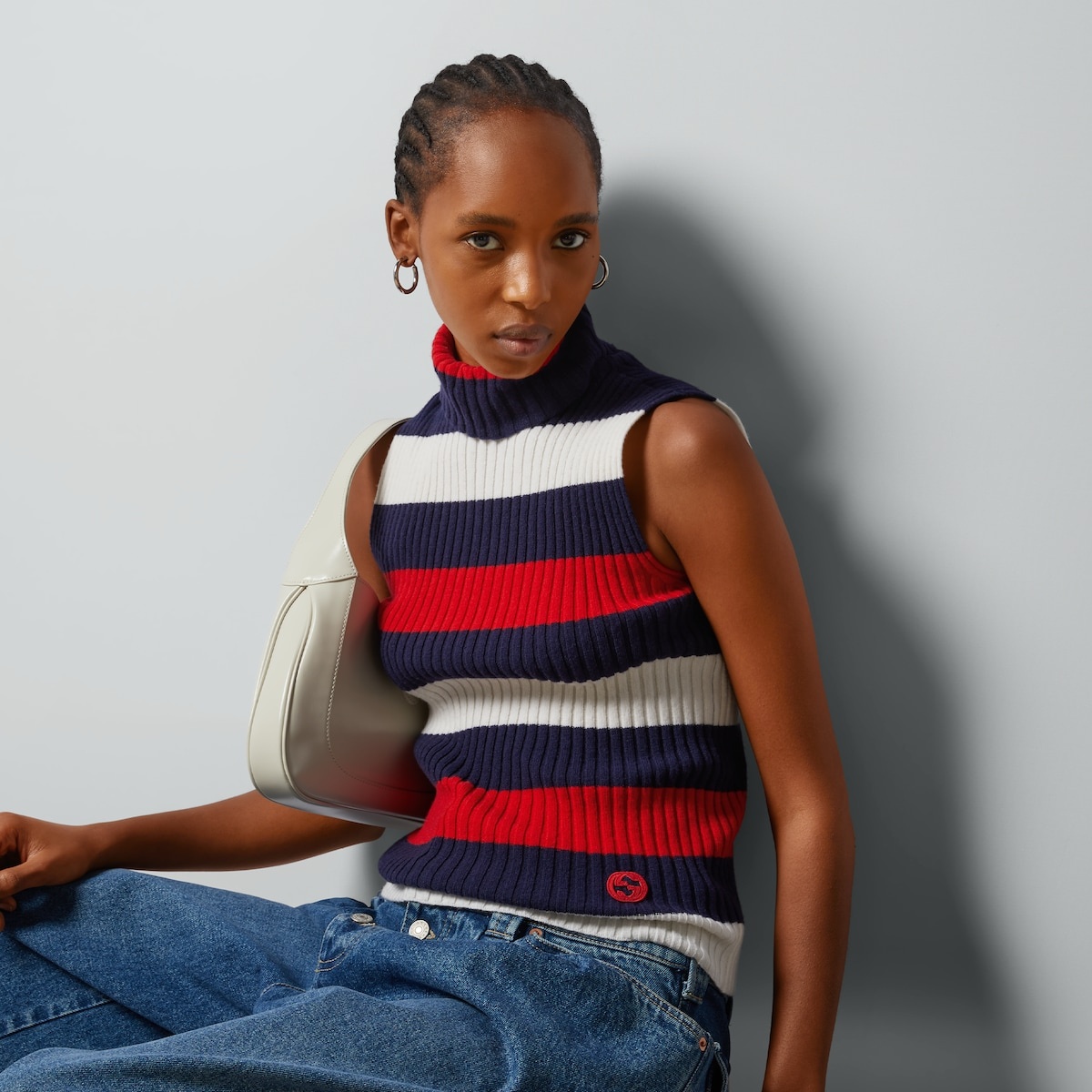 Striped rib stitch wool turtleneck top - 5