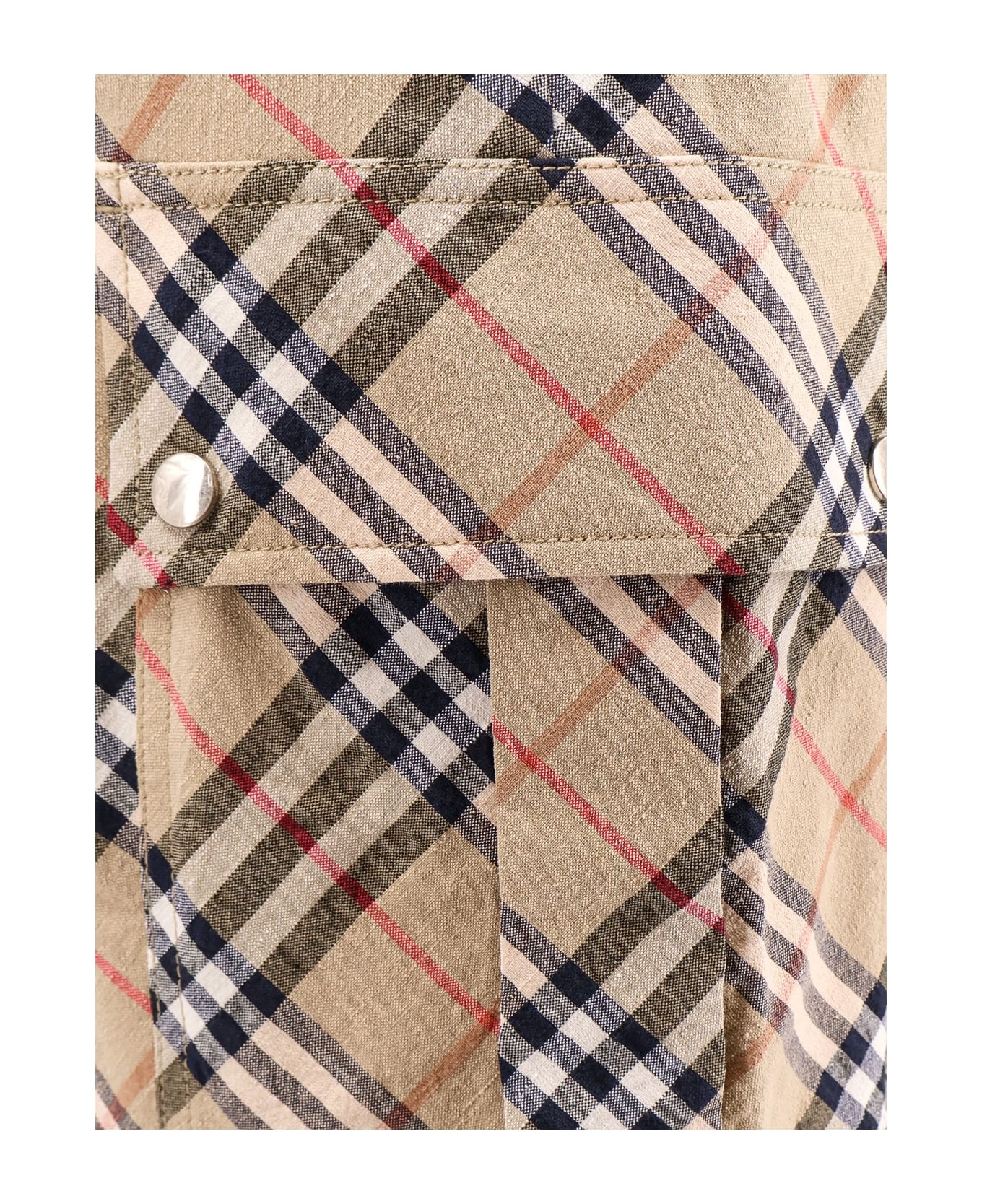 Beige Cargo Pants With Vintage Check Motif In Linen And Cotton Blend Man - 3