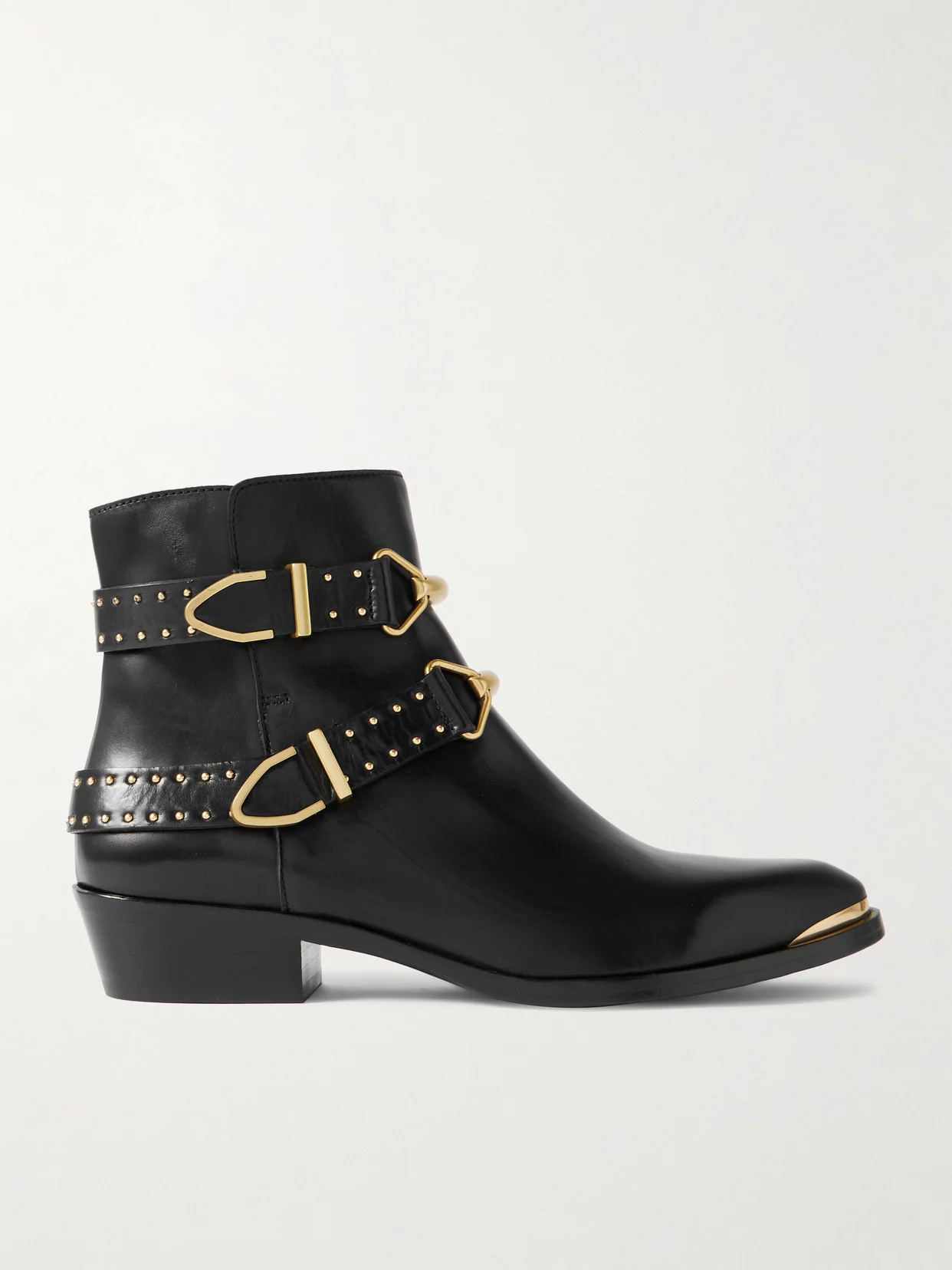 Zalya Buckled Studded Leather Ankle Boots - 1