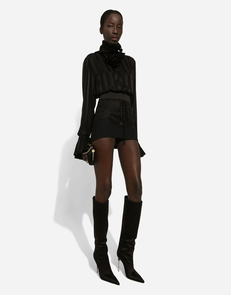 Silk jacquard shirt with pleated cuffs and collar 8