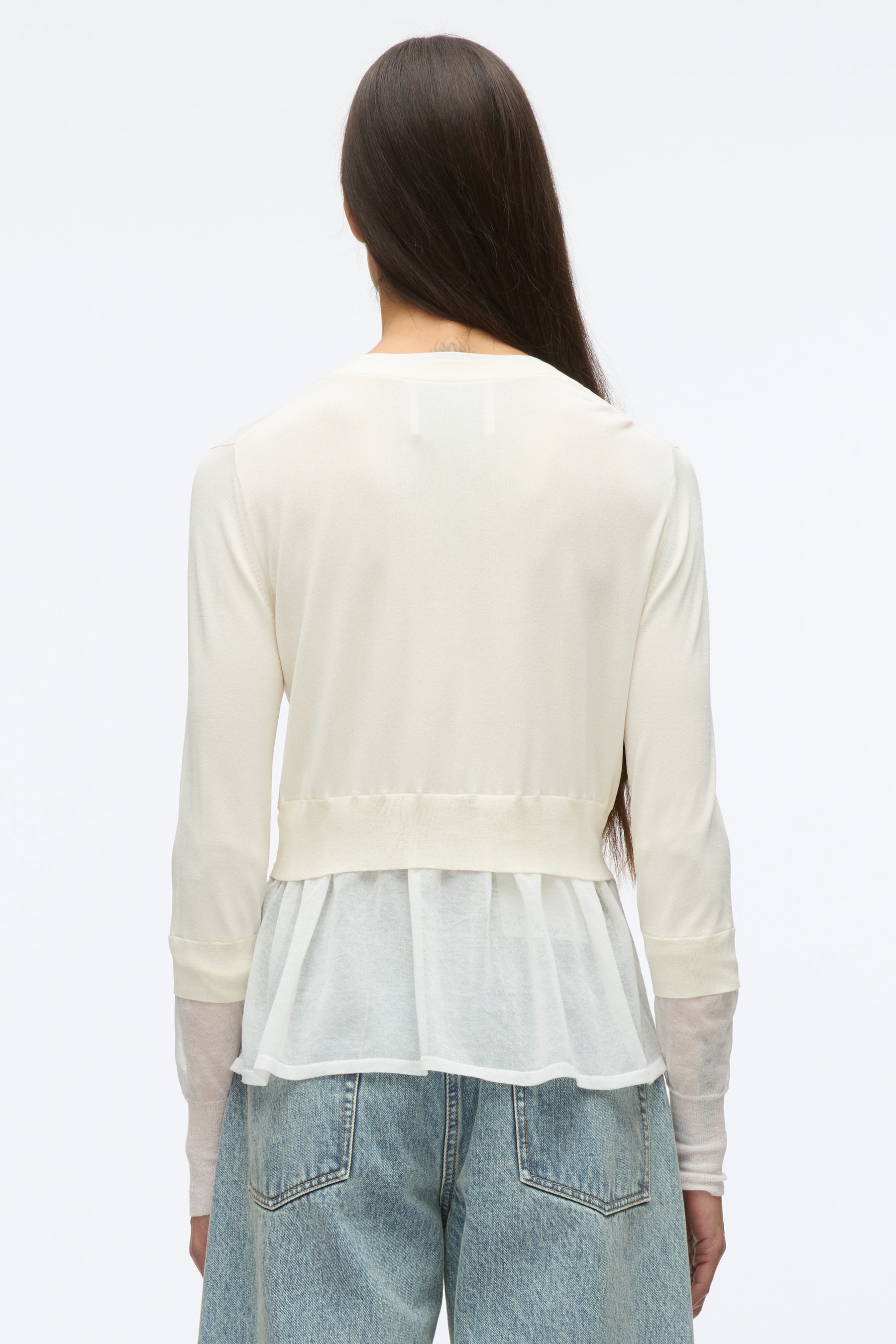Gauze Peplum Double Layer Cardigan - 5