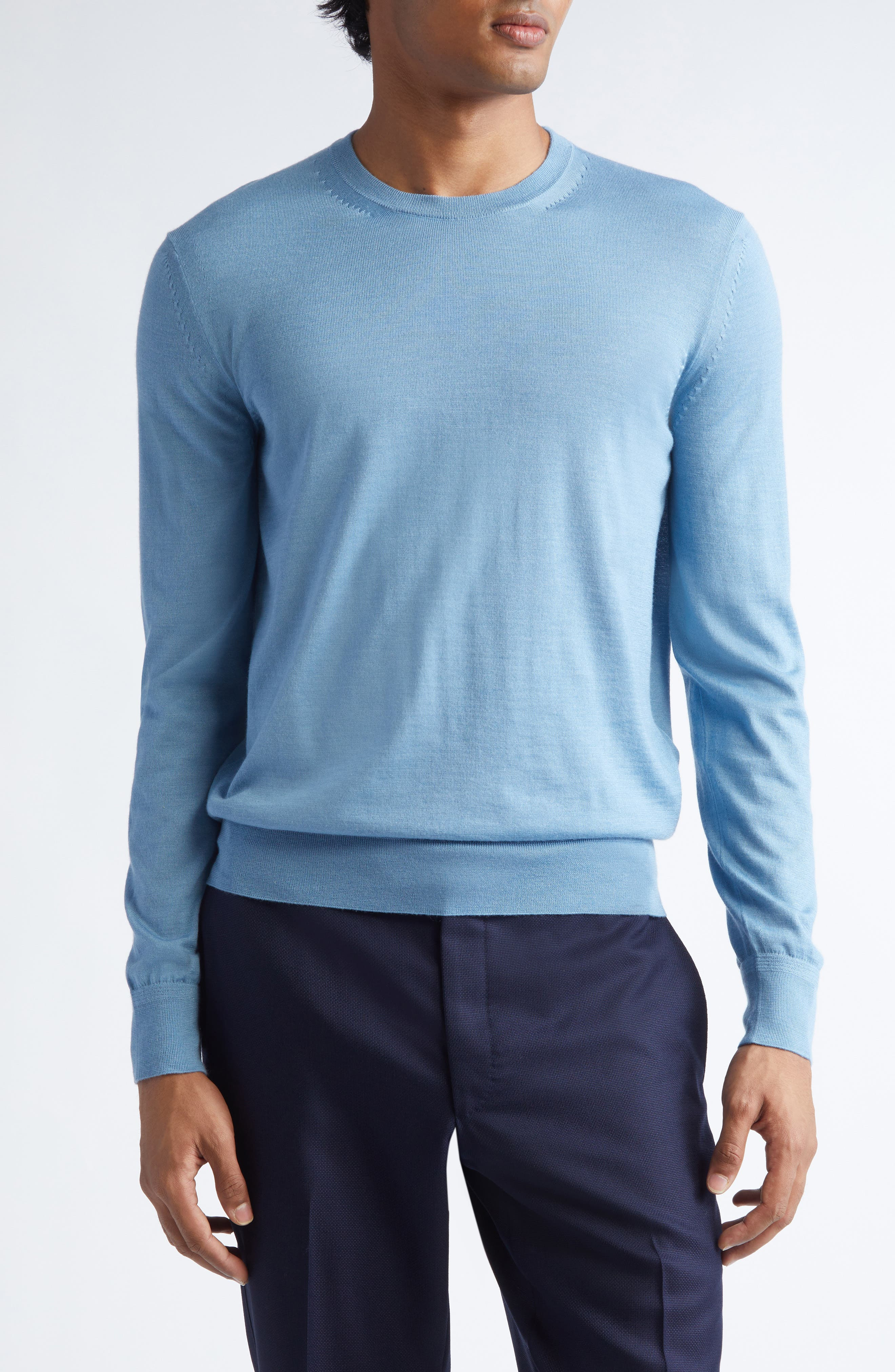 TOM FORD Fine Gauge Cashmere & Silk Crewneck Sweater in Hb620 Dark Celeste at Nordstrom - 1