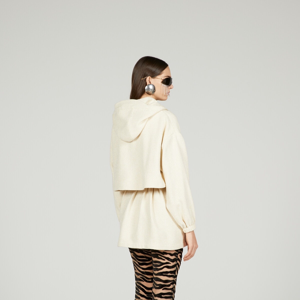 Tweed hooded jacket with belt - 6