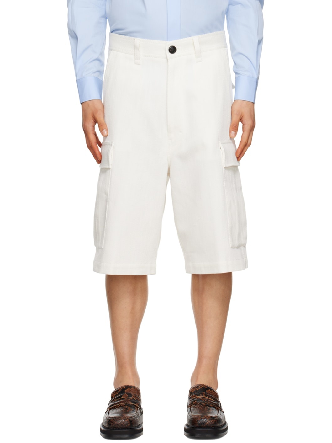 White Cargo Pocket Shorts - 1