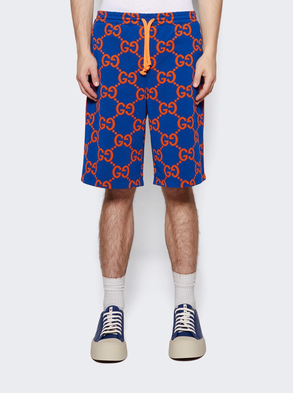 GG Cotton Jacquard Shorts Blue and Orange - 3