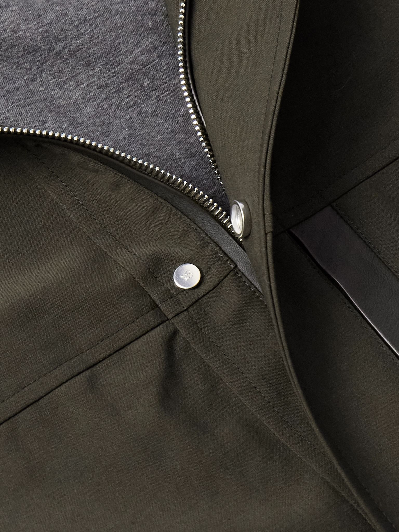 Leather-Trimmed Woven Jacket Green - 5